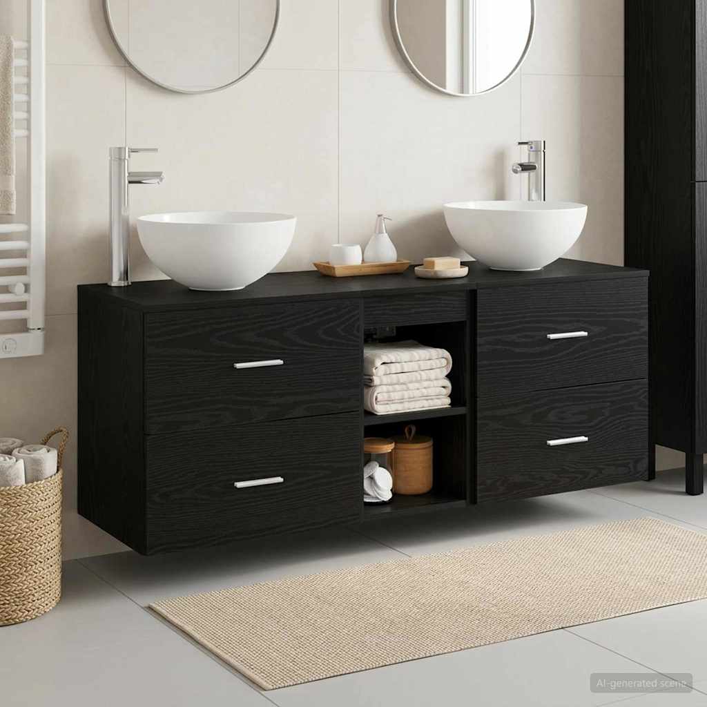 Ensemble d'armoire de salle de bain 3 pc Chêne noir