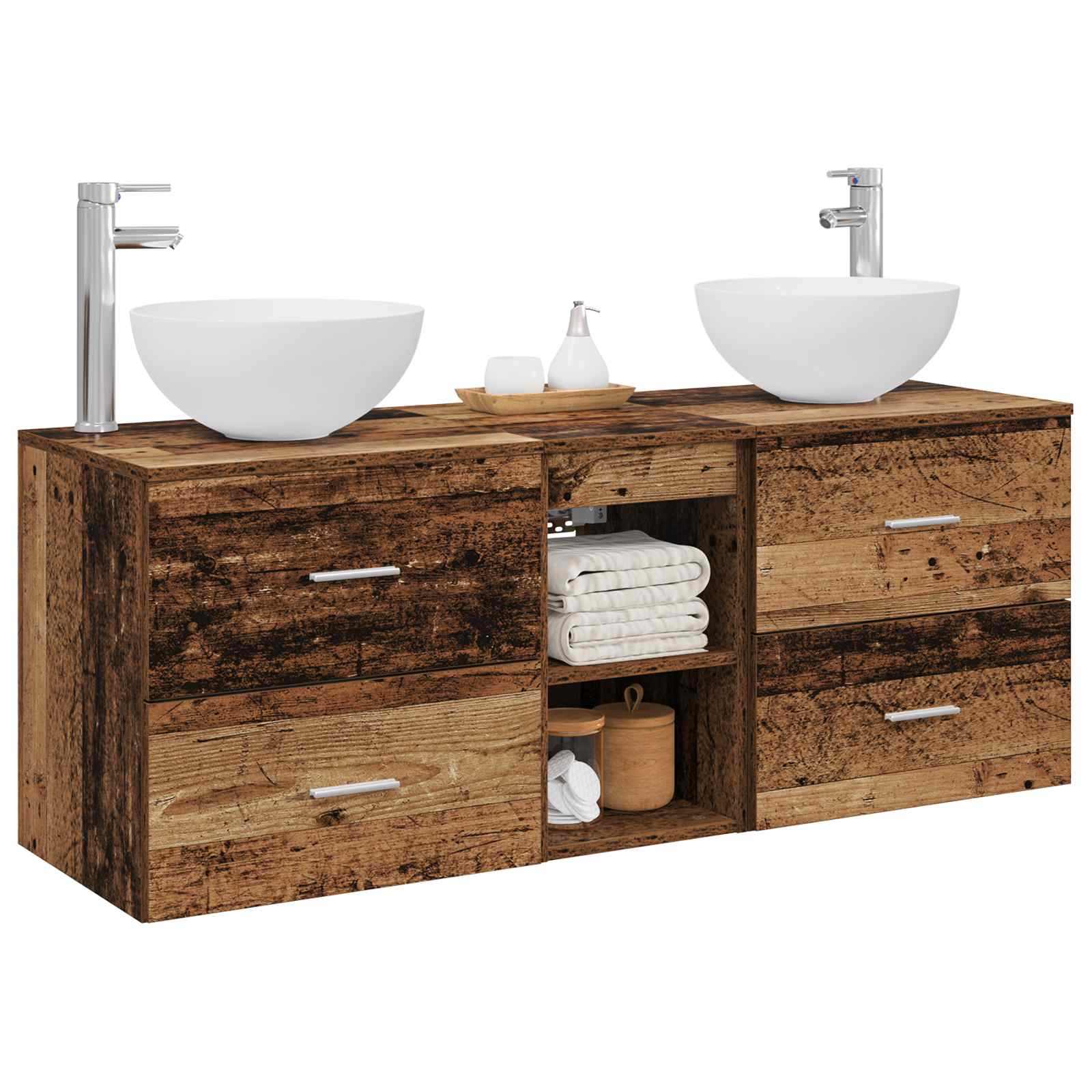 Ensemble d'armoire de salle de bain 3 pc Bois ancien