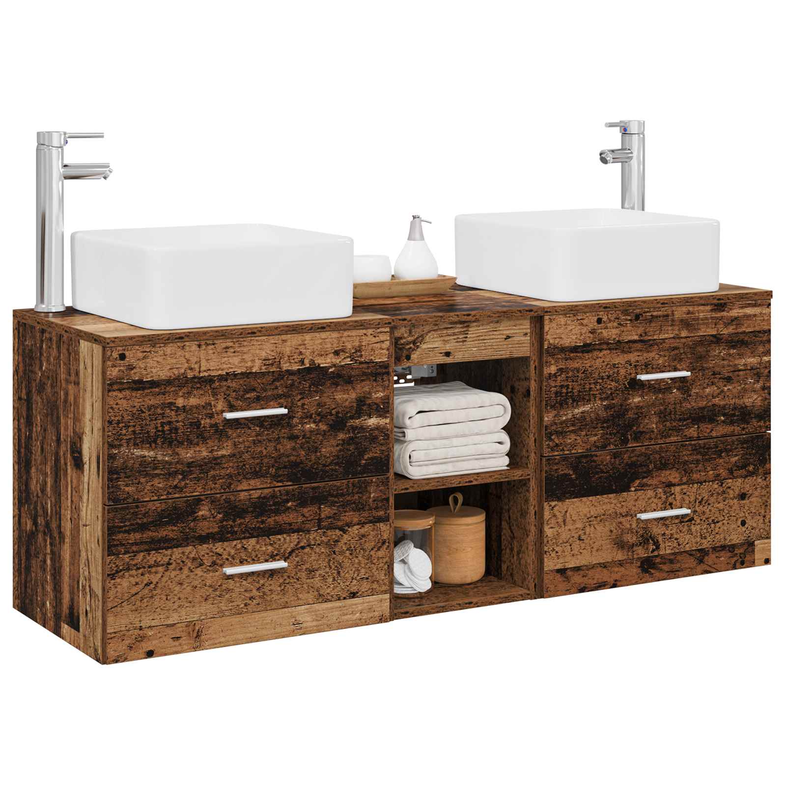 Ensemble d'armoire de salle de bain 3 pc Bois ancien