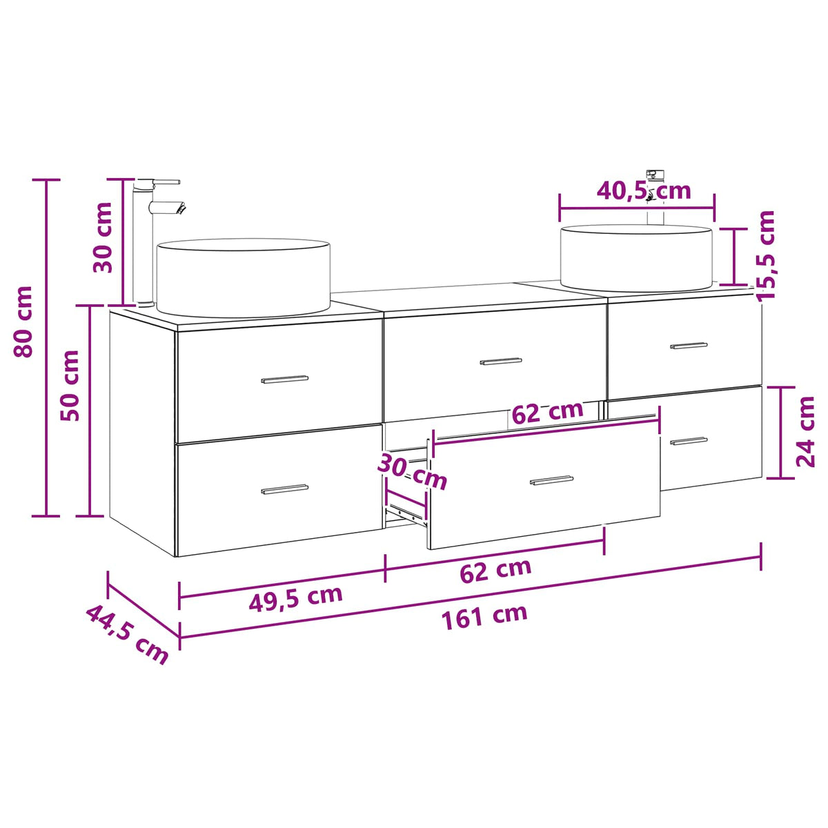 Ensemble de mobilier de salle de bain 3 pc Sonoma gris