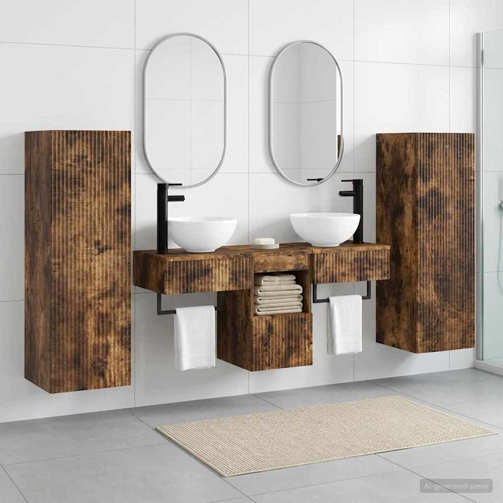 Ensemble de mobilier de salle de bain 5 pc Chêne fumé