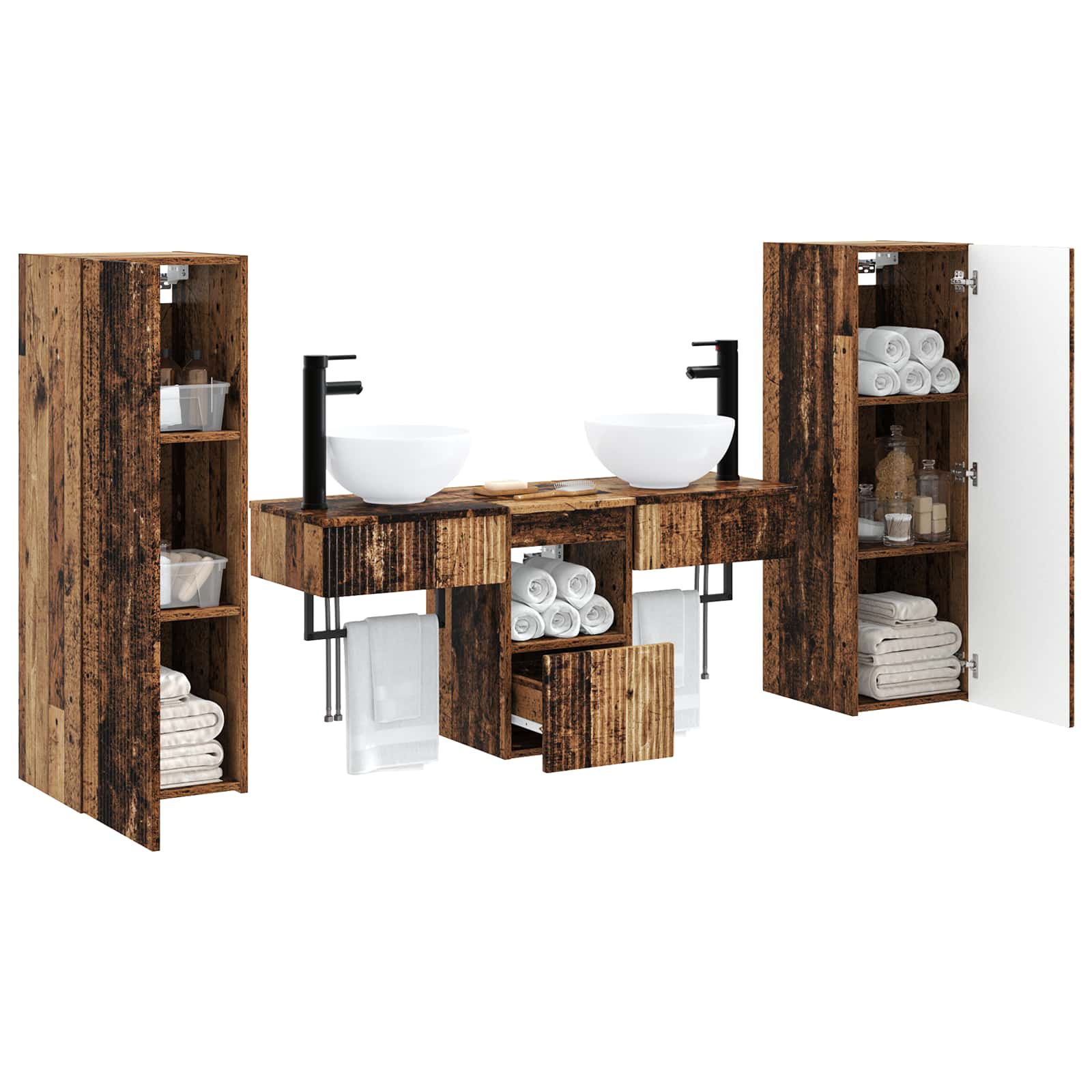 Ensemble de mobilier de salle de bain 5 pc Bois ancien