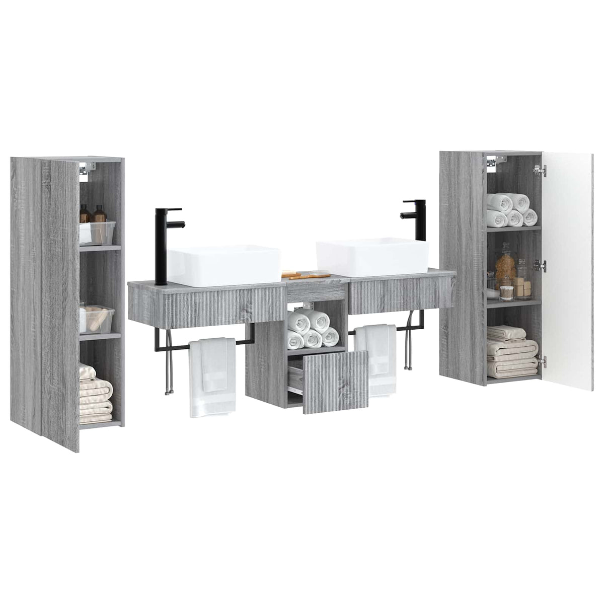 Ensemble de mobilier de salle de bain 5 pc Sonoma gris