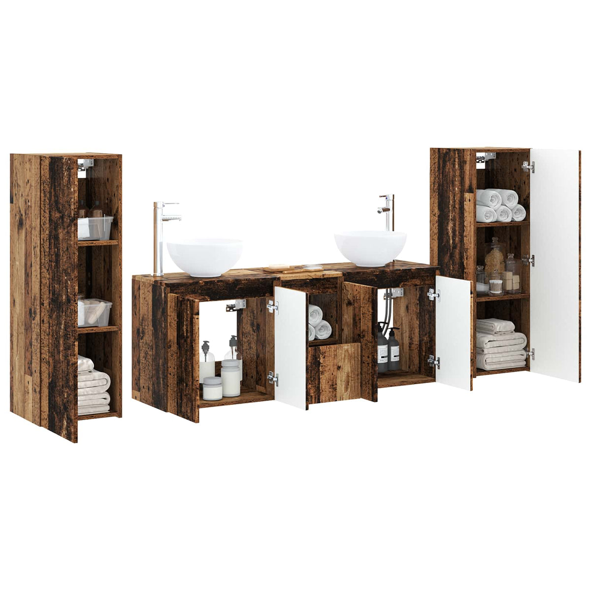 Ensemble de mobilier de salle de bain 5 pc Bois ancien