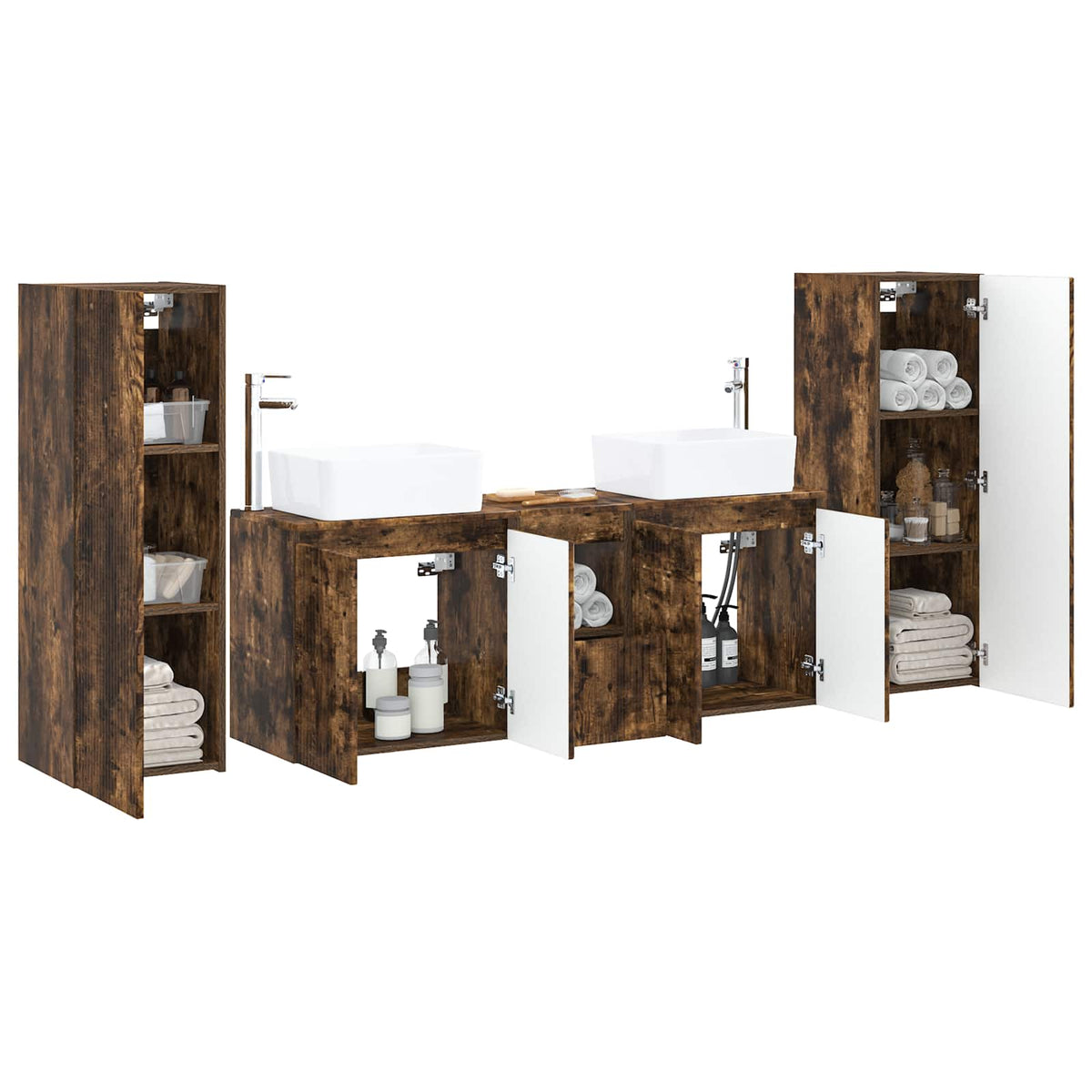 Ensemble de mobilier de salle de bain 5 pc Chêne fumé