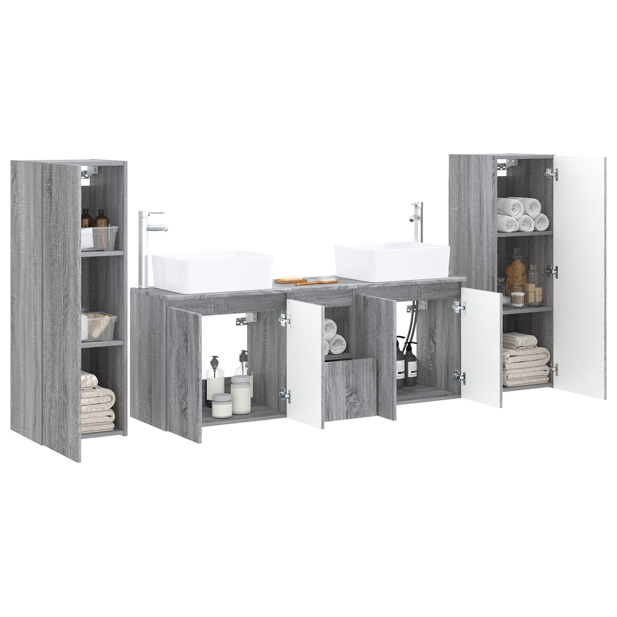 Ensemble de mobilier de salle de bain 5 pc Sonoma gris