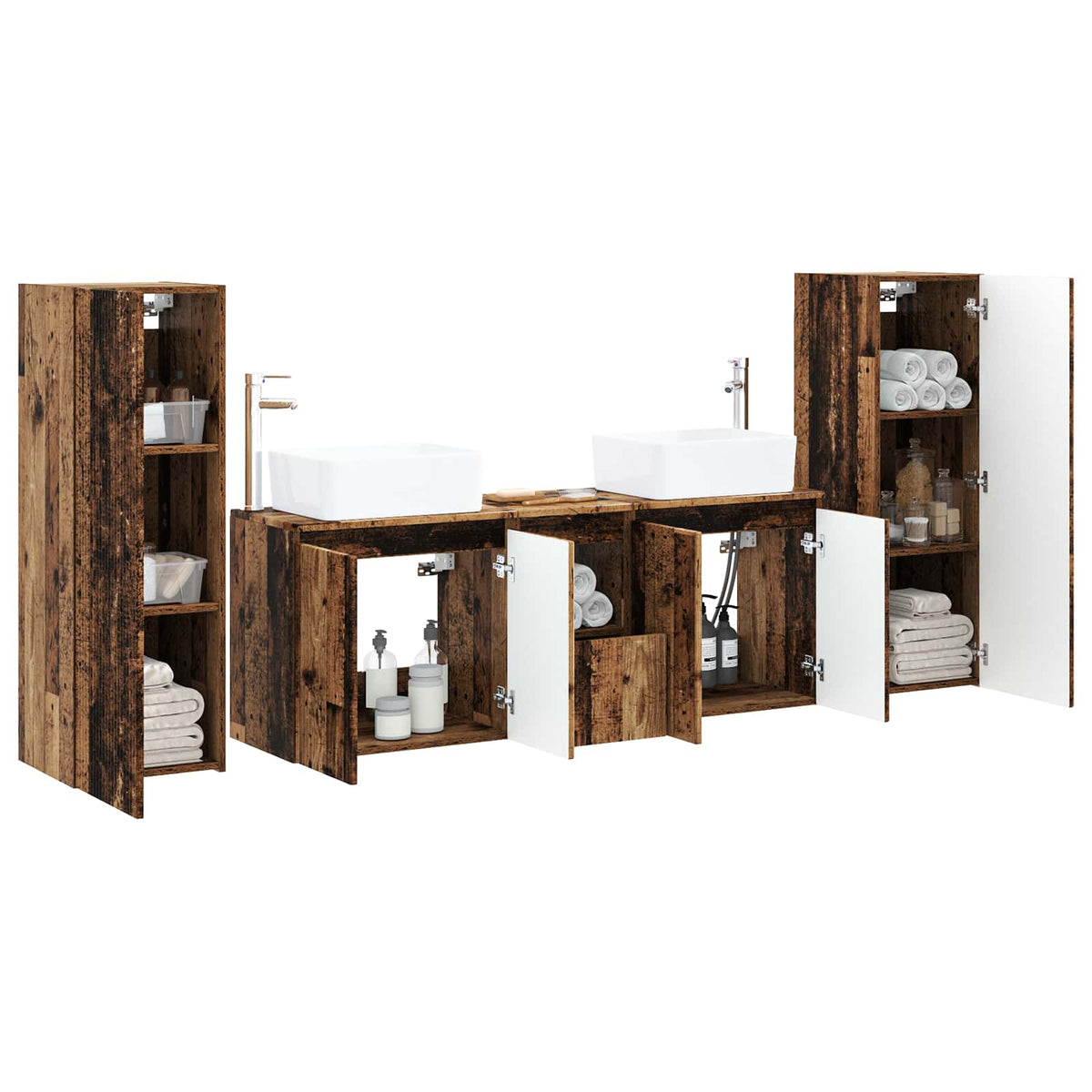 Ensemble de mobilier de salle de bain 5 pc Bois ancien