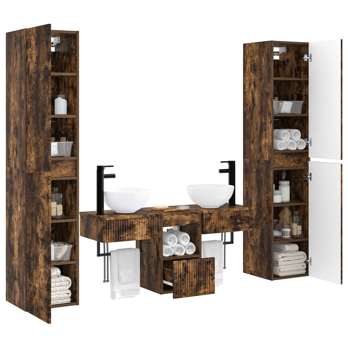 Ensemble de mobilier de salle de bain 5 pc Chêne fumé