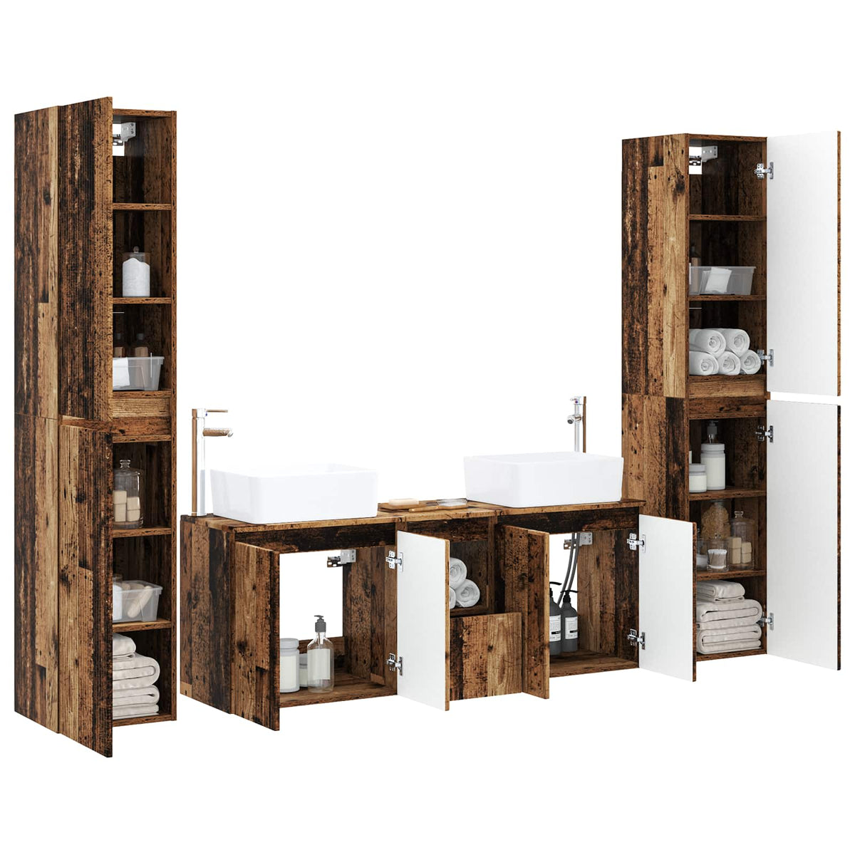 Ensemble de mobilier de salle de bain 5 pc Bois ancien