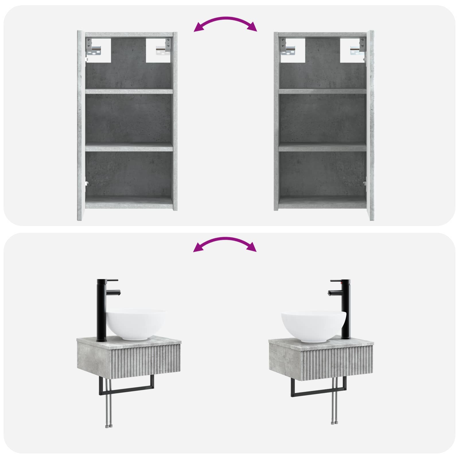 Ensemble de mobilier de salle de bain 3 pc Gris béton