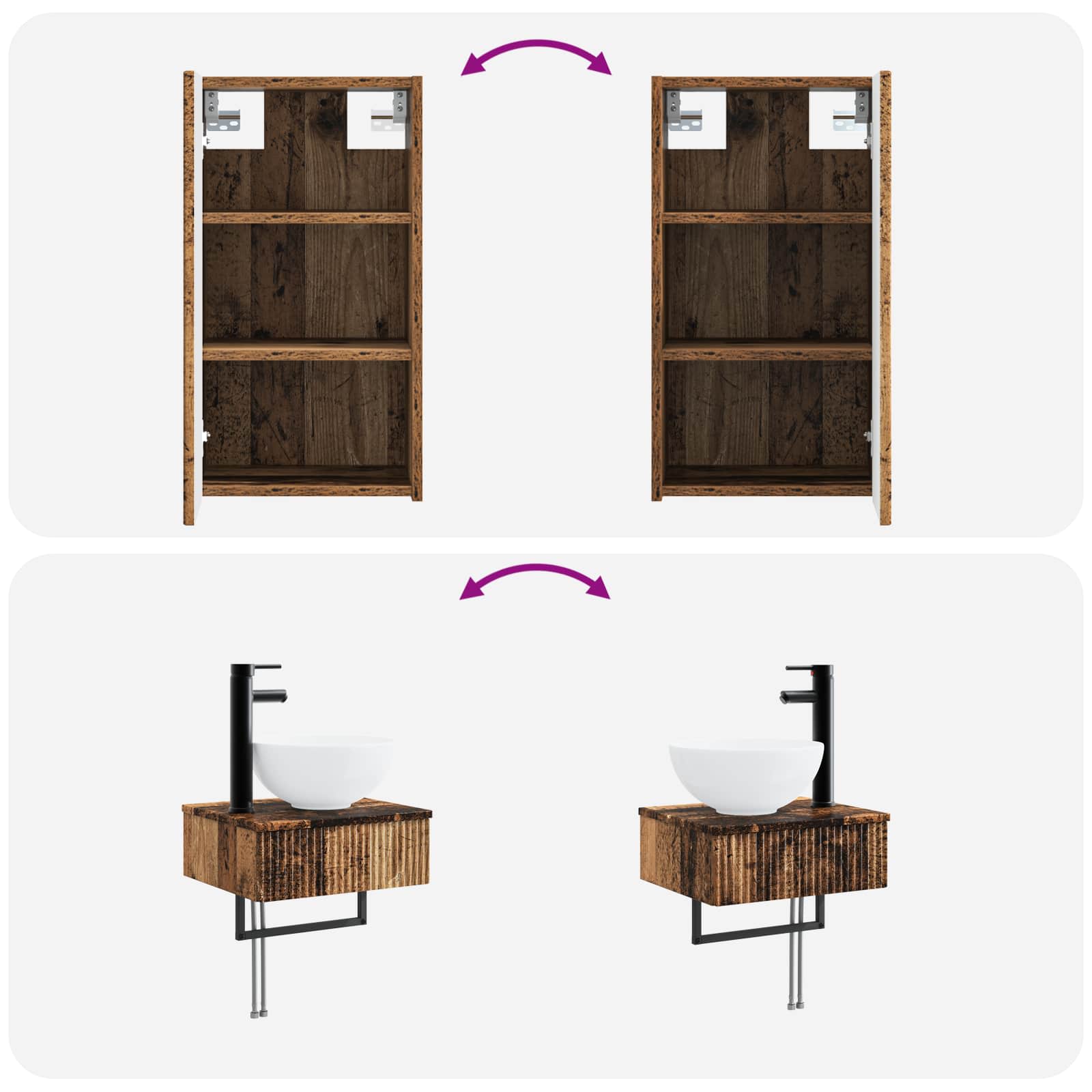 Ensemble de mobilier de salle de bain 3 pc Bois ancien