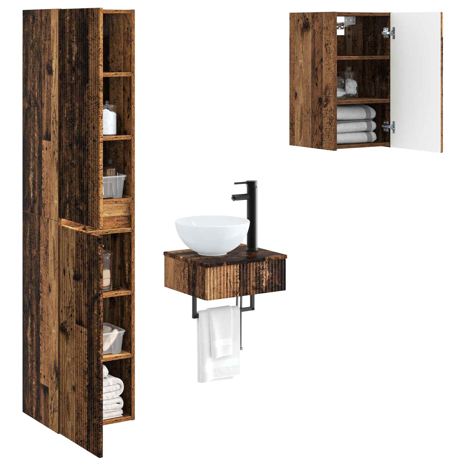 Ensemble de mobilier de salle de bain 3 pc Bois ancien