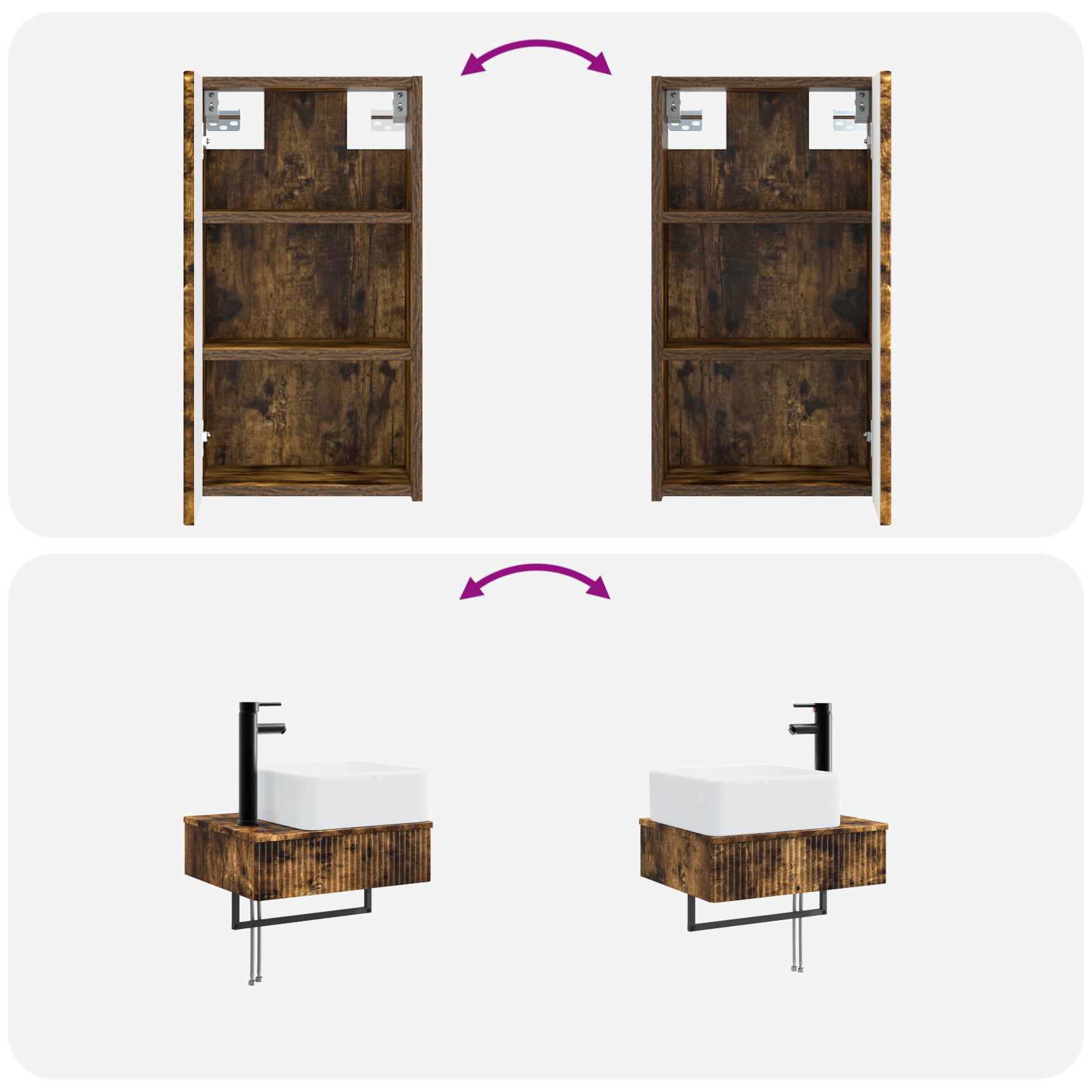 Ensemble de mobilier de salle de bain 3 pc Chêne fumé
