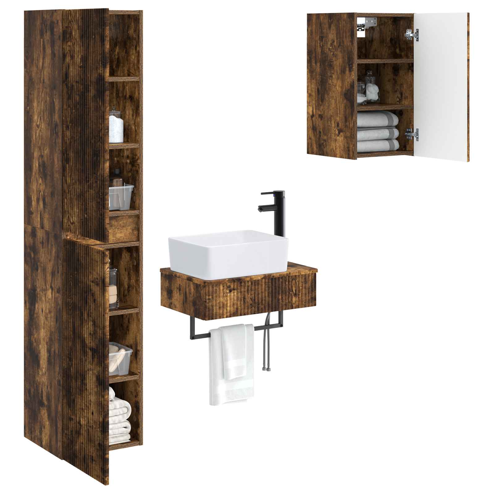 Ensemble de mobilier de salle de bain 3 pc Chêne fumé