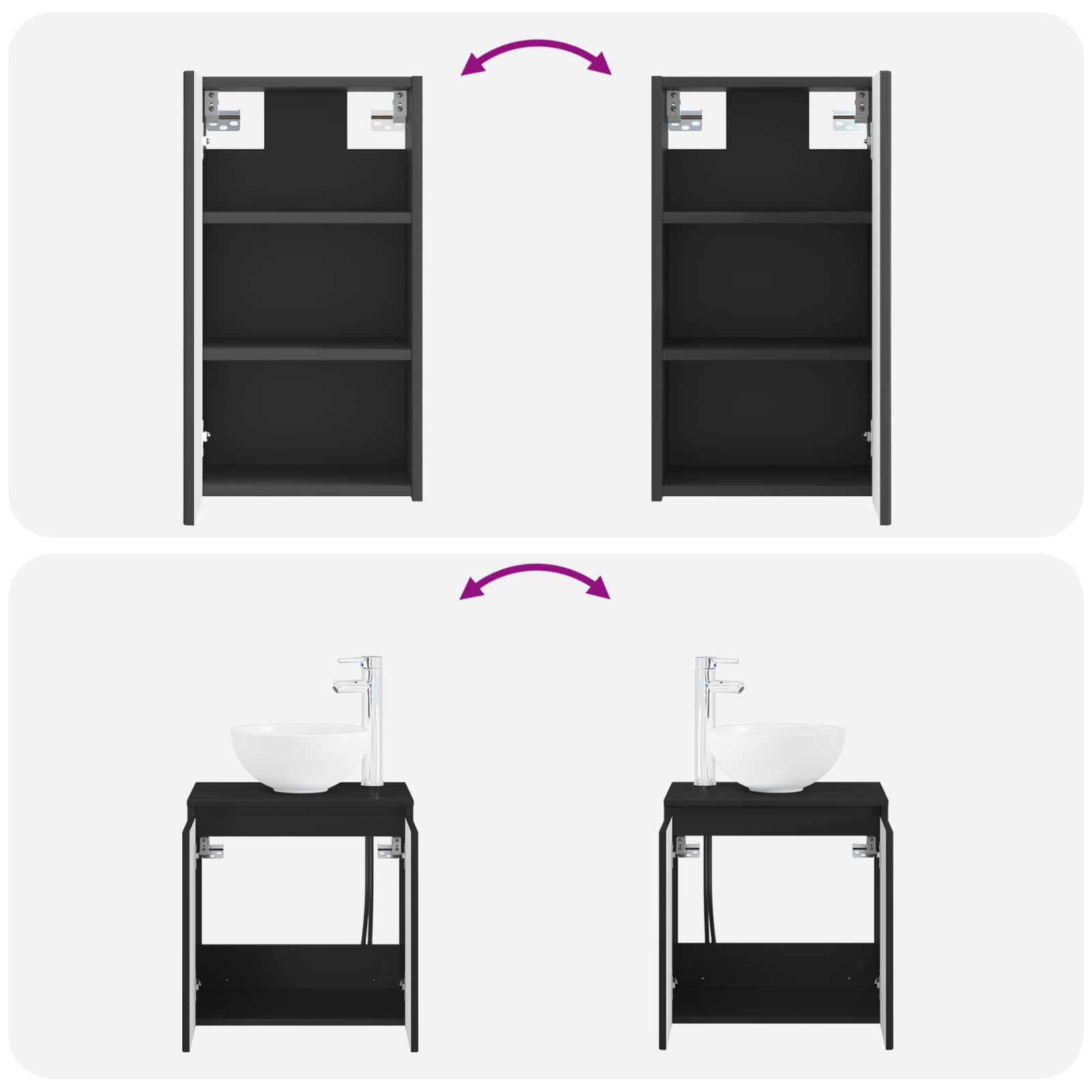 Ensemble de mobilier de salle de bain 3 pc Noir
