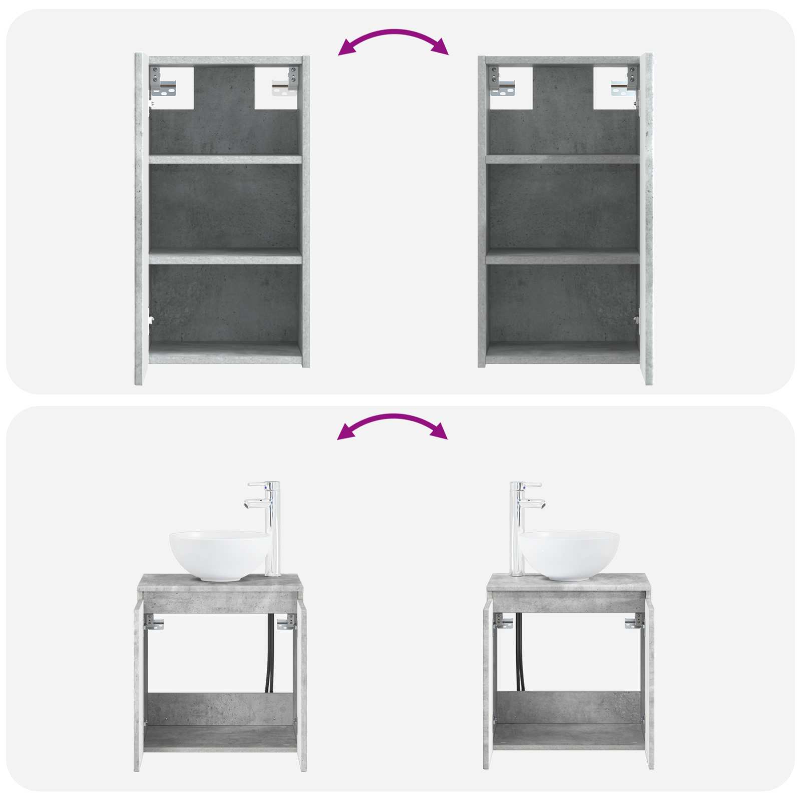 Ensemble de mobilier de salle de bain 3 pc Gris béton