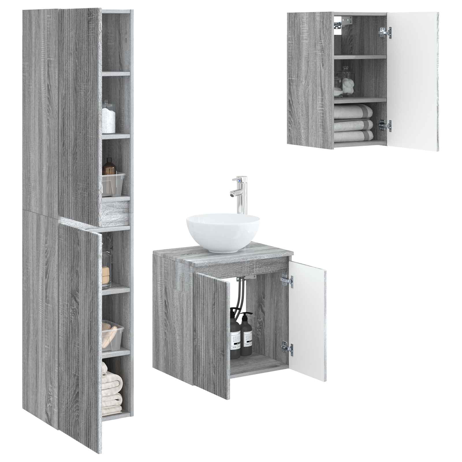 Ensemble de mobilier de salle de bain 3 pc Sonoma gris