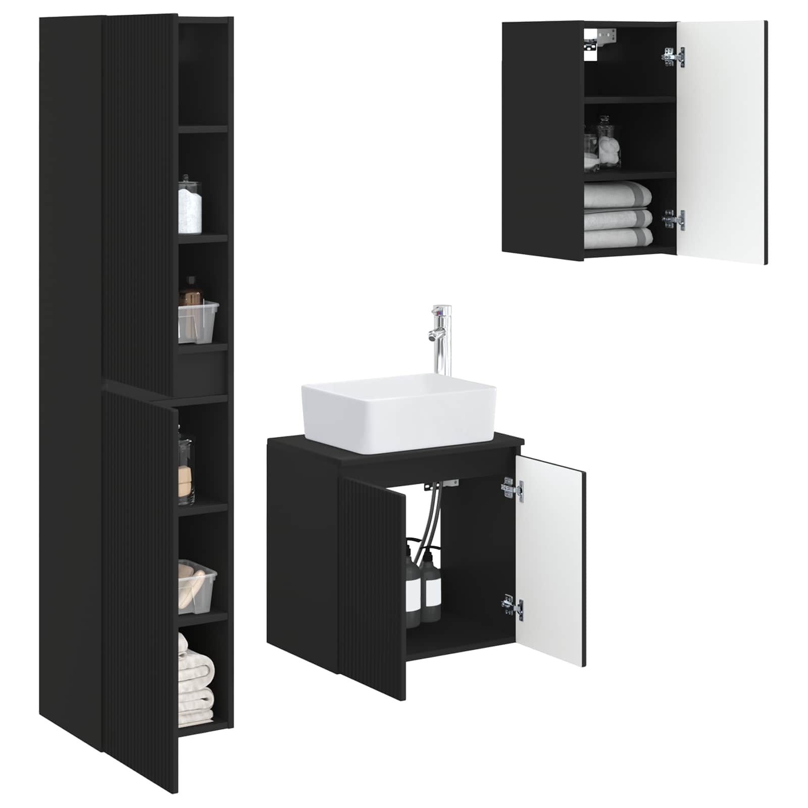 Ensemble de mobilier de salle de bain 3 pc Noir