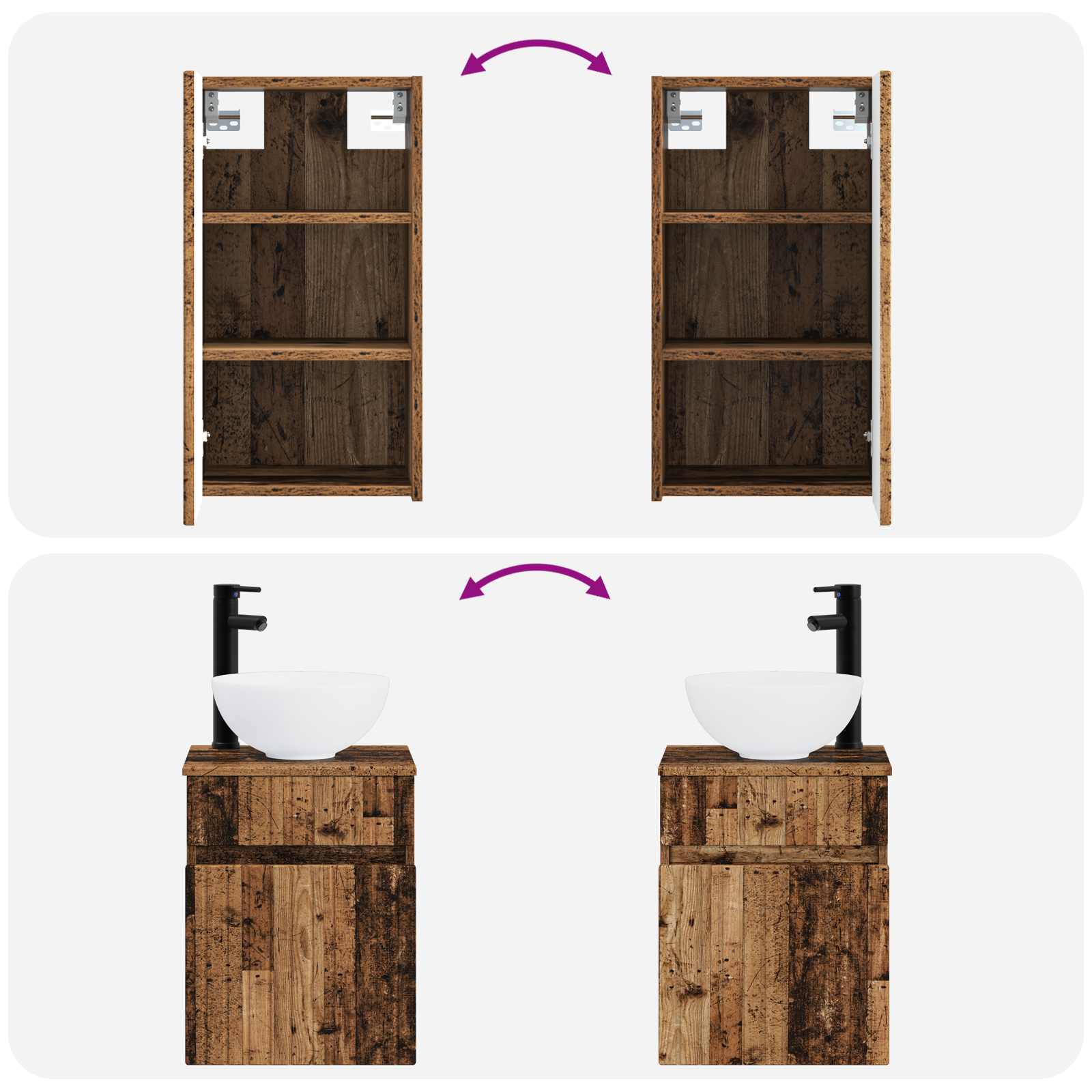 Ensemble de mobilier de salle de bain 3 pc Bois ancien