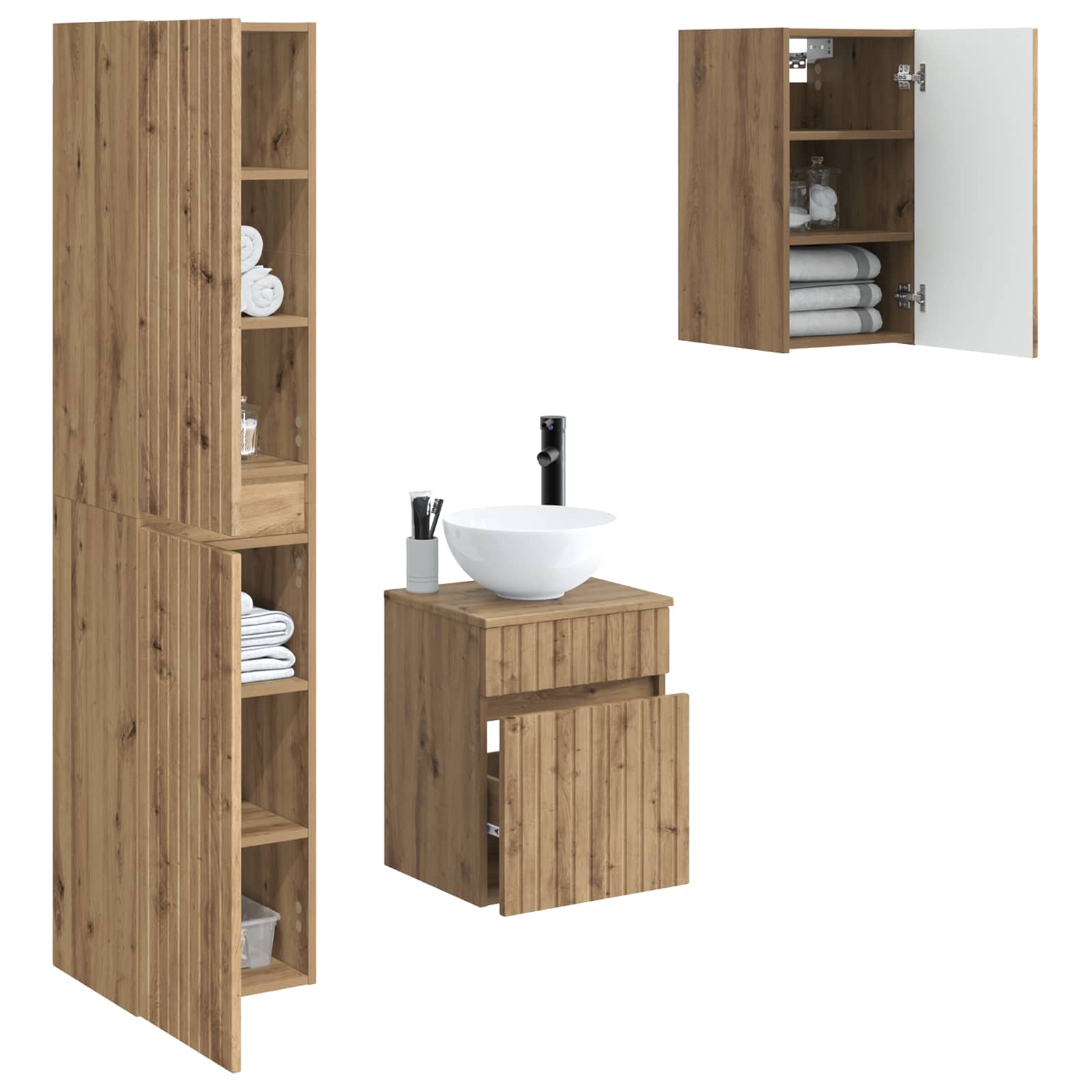 Ensemble de mobilier de salle de bain 3 pc Chêne artisanal