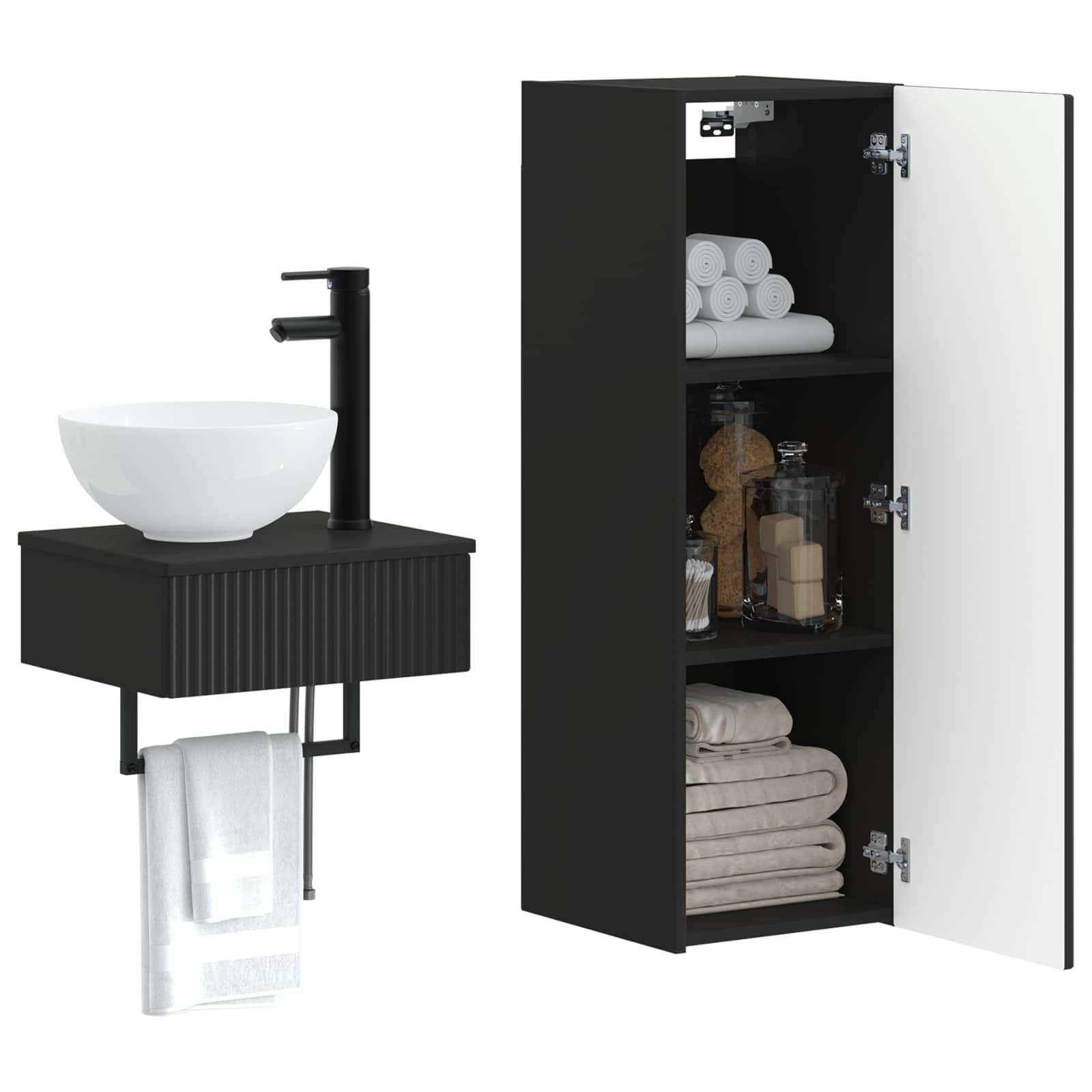 Ensemble de mobilier de salle de bain 2 pc Noir