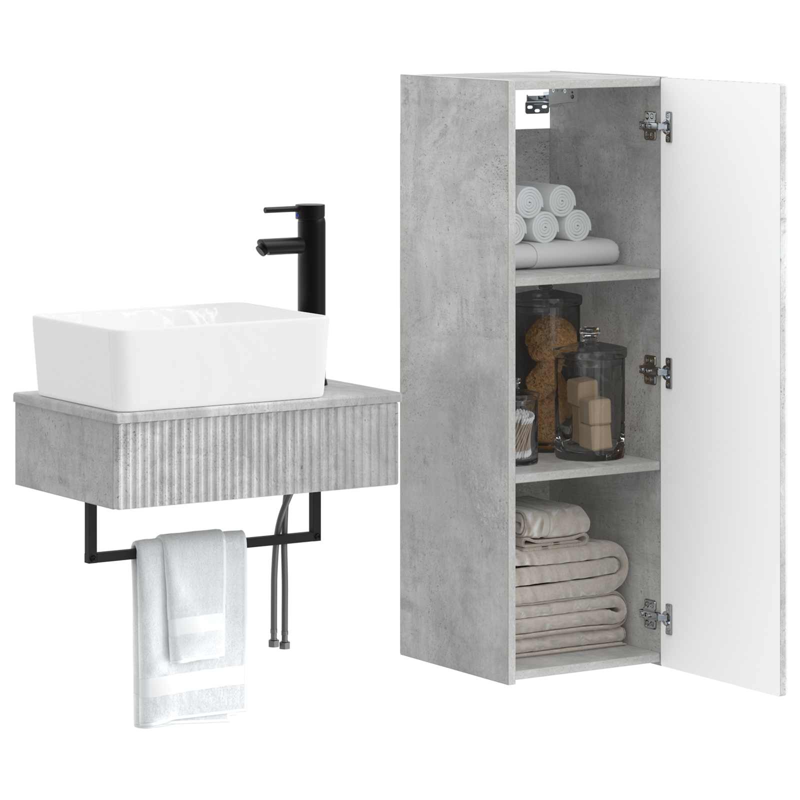 Ensemble de mobilier de salle de bain 2 pc Gris béton