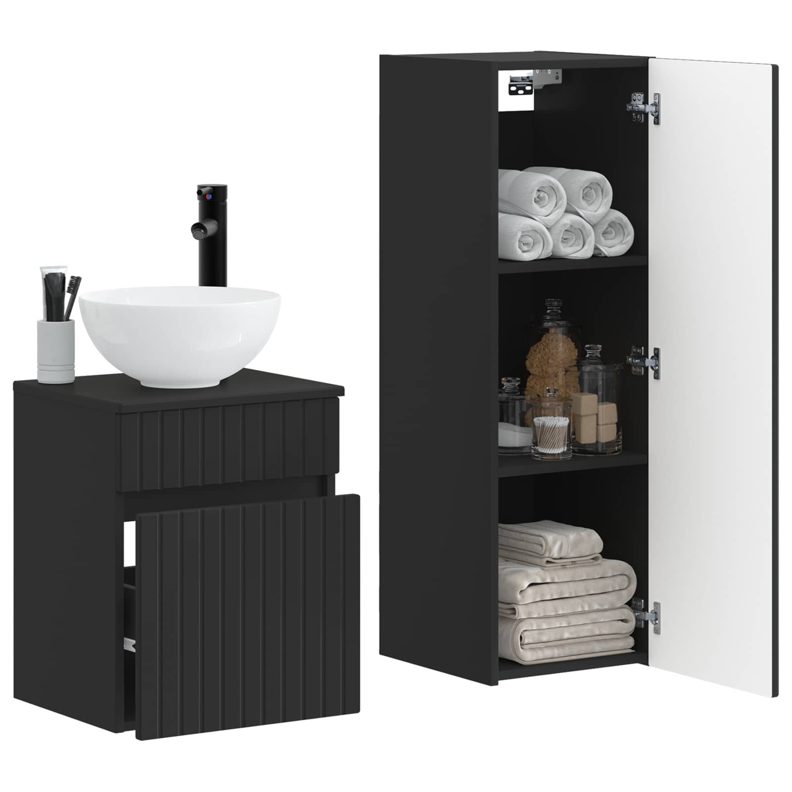 Ensemble de mobilier de salle de bain 2 pc Noir
