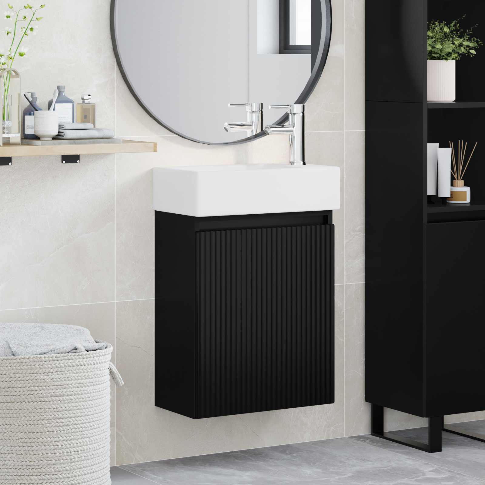 Meuble de salle de bain avec robinet Noir 45,5 x 22,5 x 84 cm - XIOS