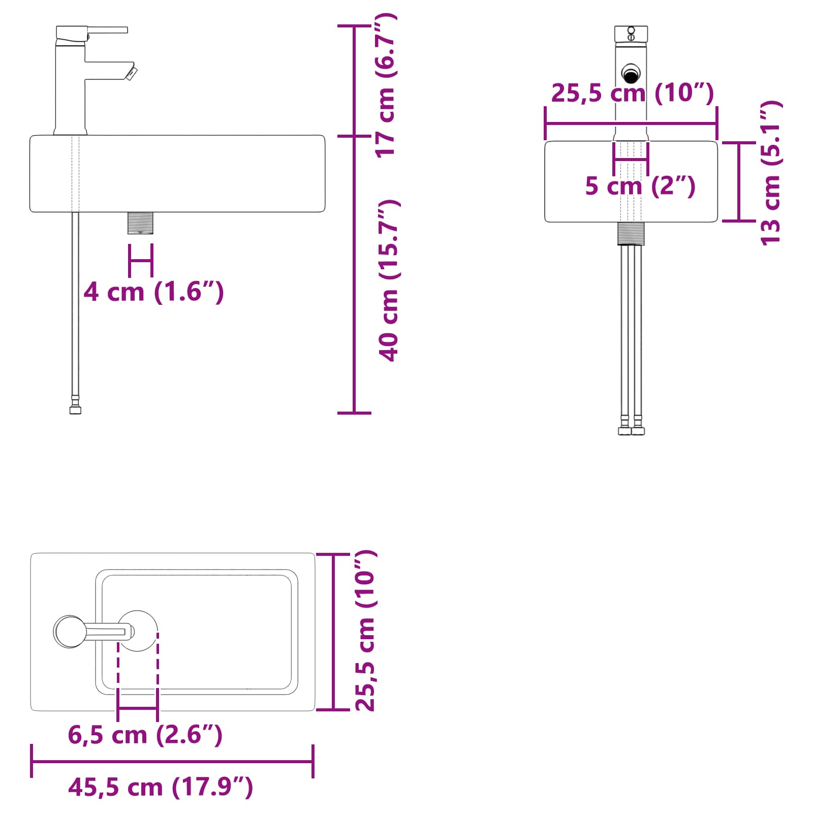 Meuble de salle de bain avec robinet Noir 45,5 x 25,5 x 84 cm - XIOS
