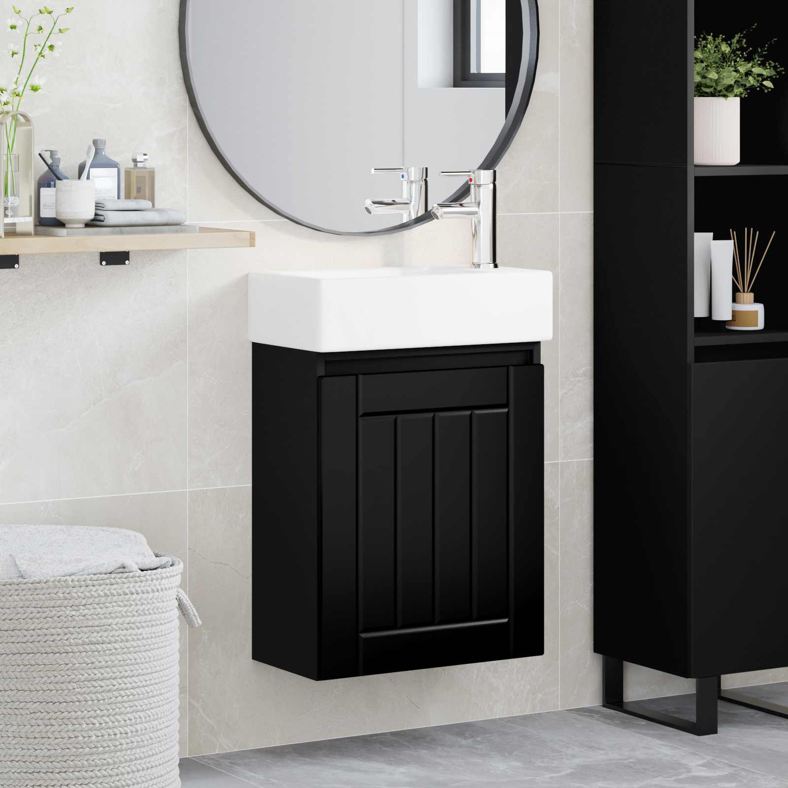 Meuble de salle de bain avec robinet Noir 45,5 x 25,5 x 84 cm - XIOS