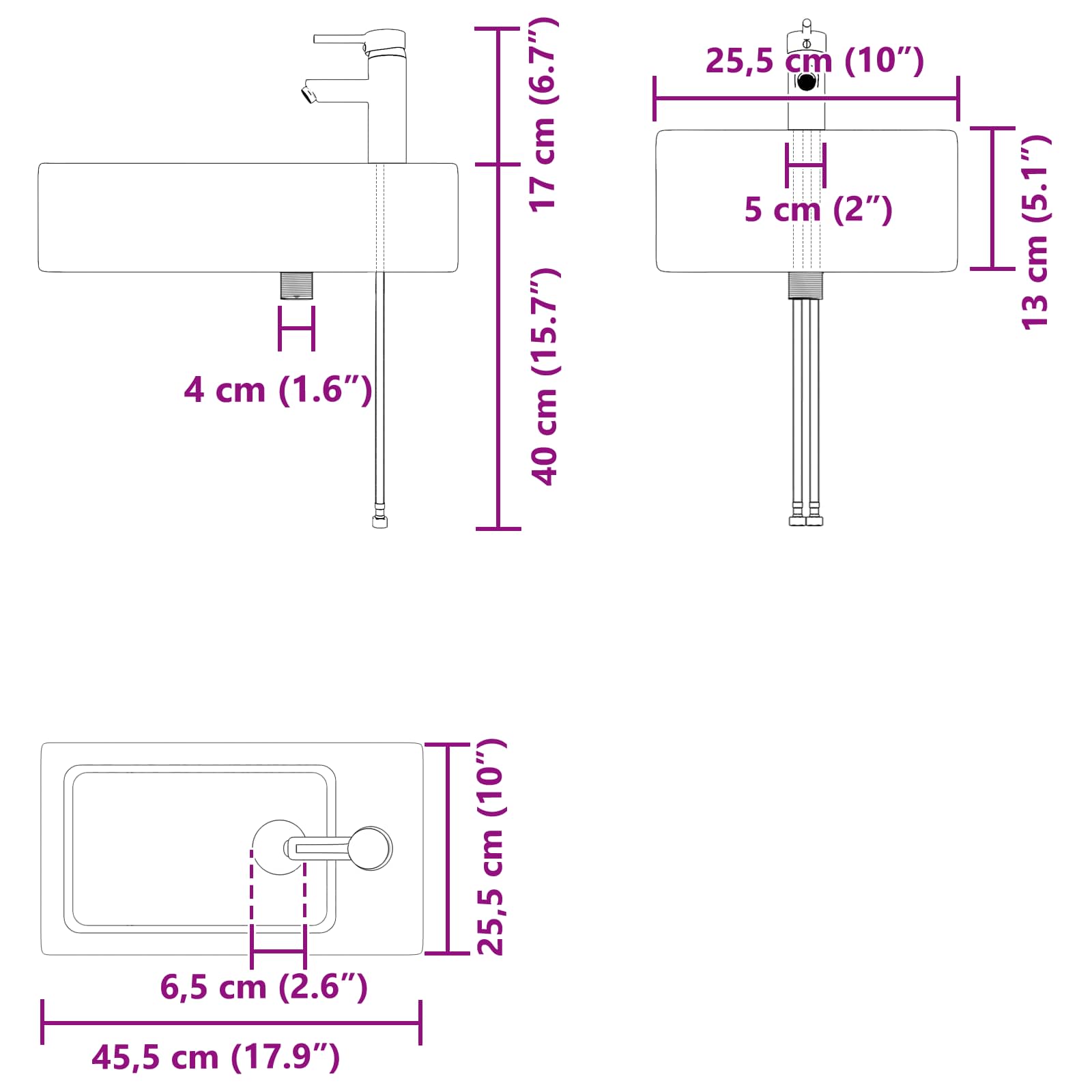 Meuble de salle de bain avec robinet Noir 45,5 x 25,5 x 84 cm - XIOS