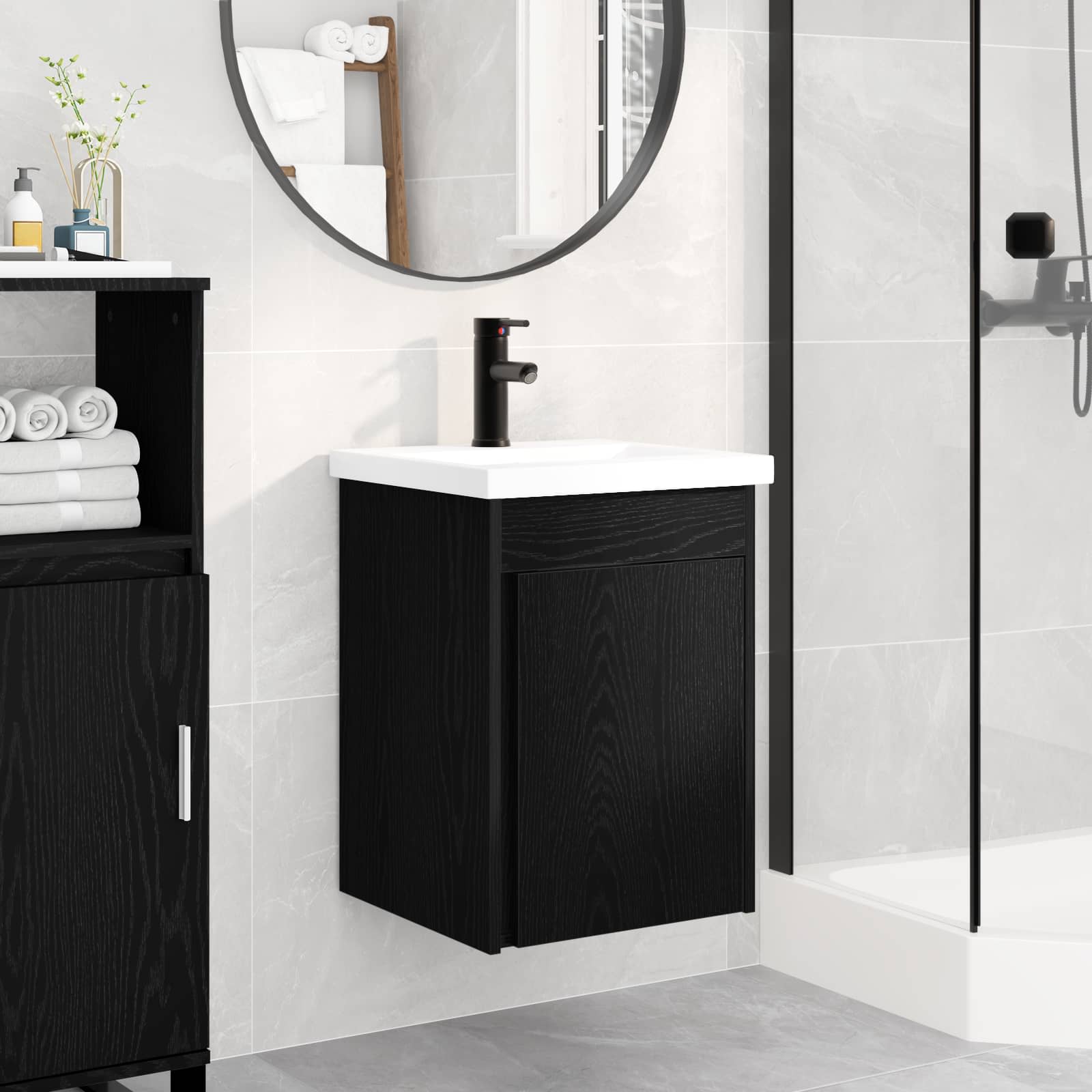 Meuble de salle de bain avec robinet Chêne noir - XIOS