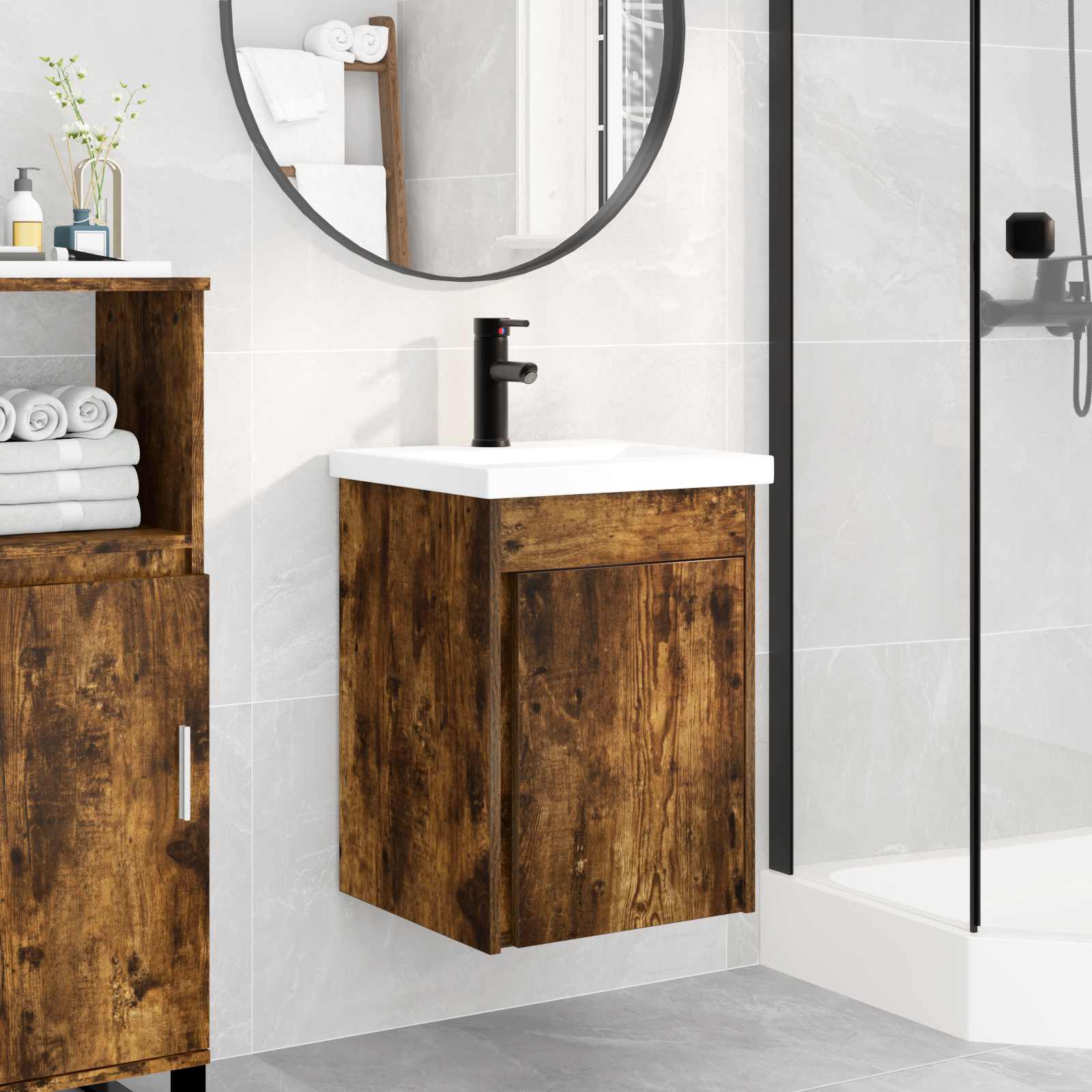 Meuble de salle de bain avec robinet Chêne fumé - XIOS
