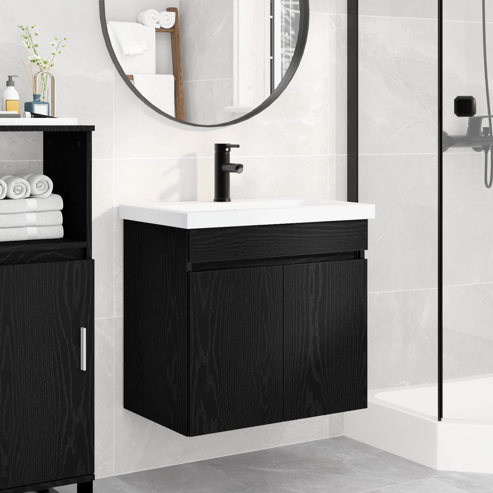Meuble de salle de bain avec robinet Chêne noir - XIOS