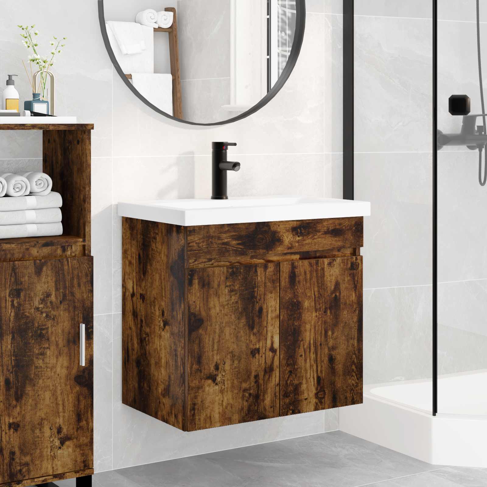 Meuble de salle de bain avec robinet Chêne fumé - XIOS