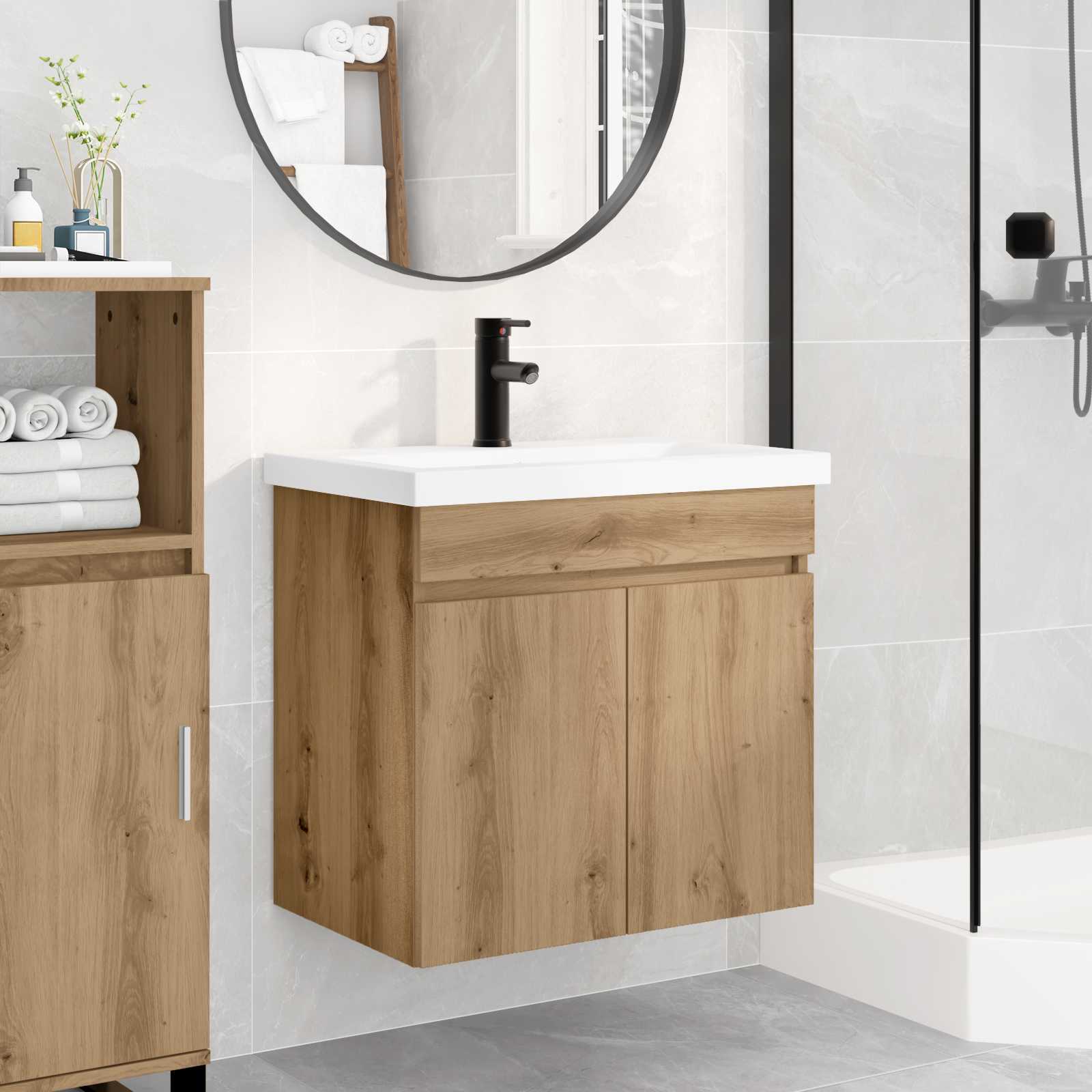 Meuble de salle de bain avec robinet Chêne artisanal - XIOS