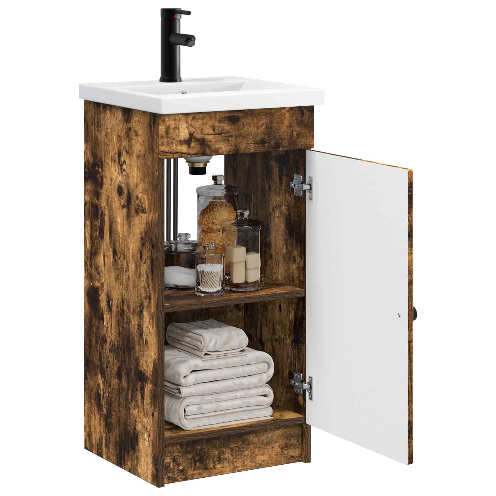 Meuble de salle de bain avec évier Chêne fumé 42 x 40 x 84,5 cm