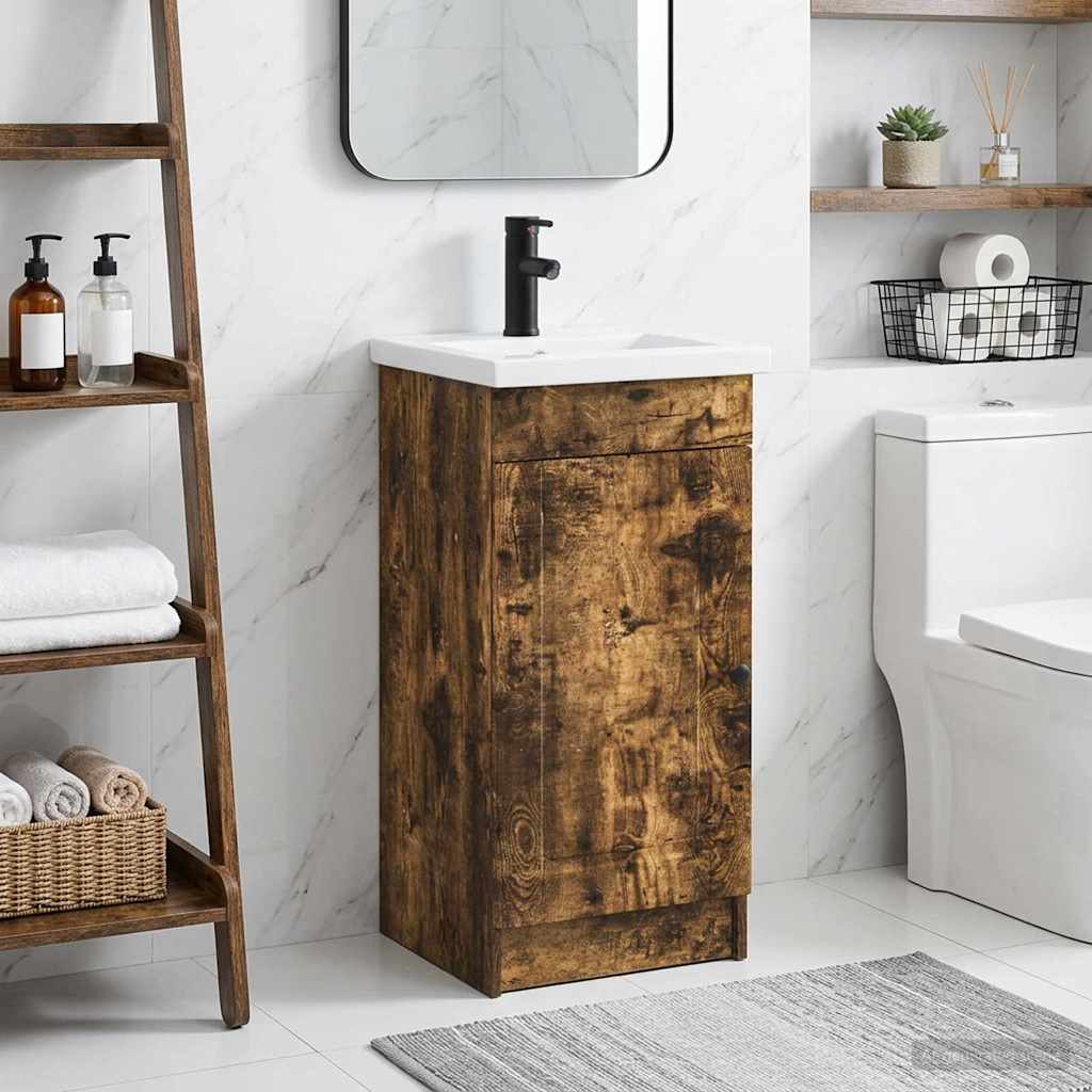 Meuble de salle de bain avec évier Chêne fumé 42 x 40 x 84,5 cm