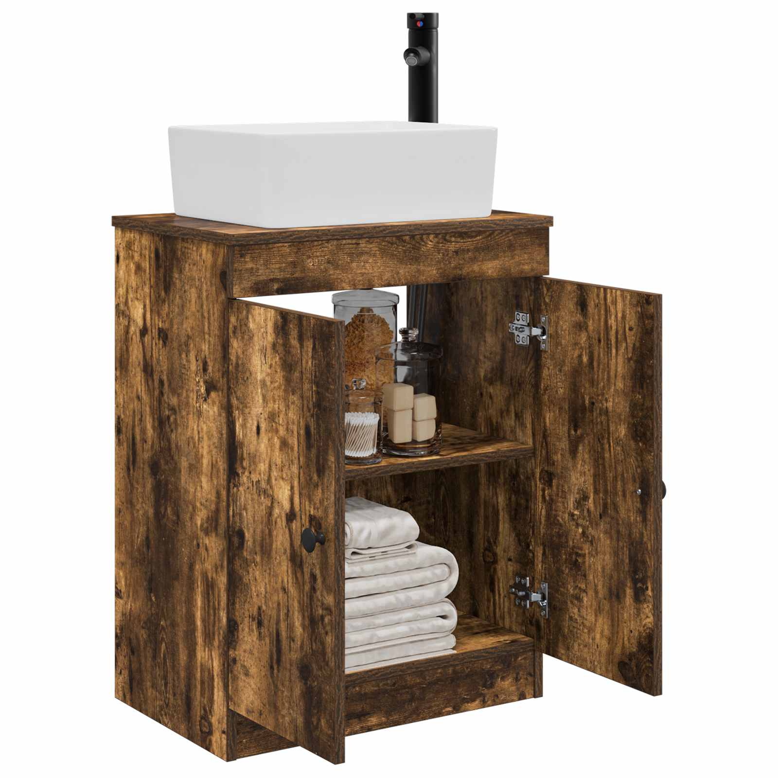Meuble de salle de bain avec évier Chêne fumé 54 x 35 x 83 cm