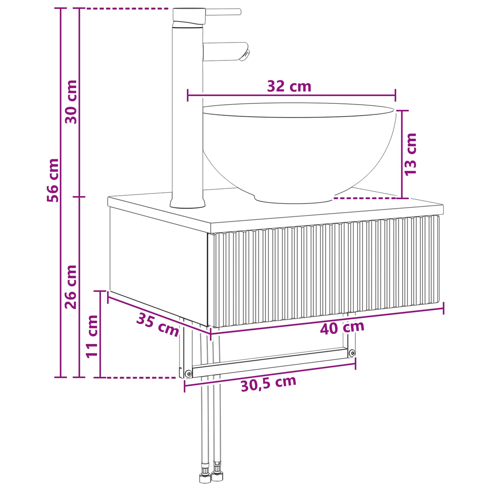 Basin de lavage mural Blanc brillant 40 x 35 x 39 cm