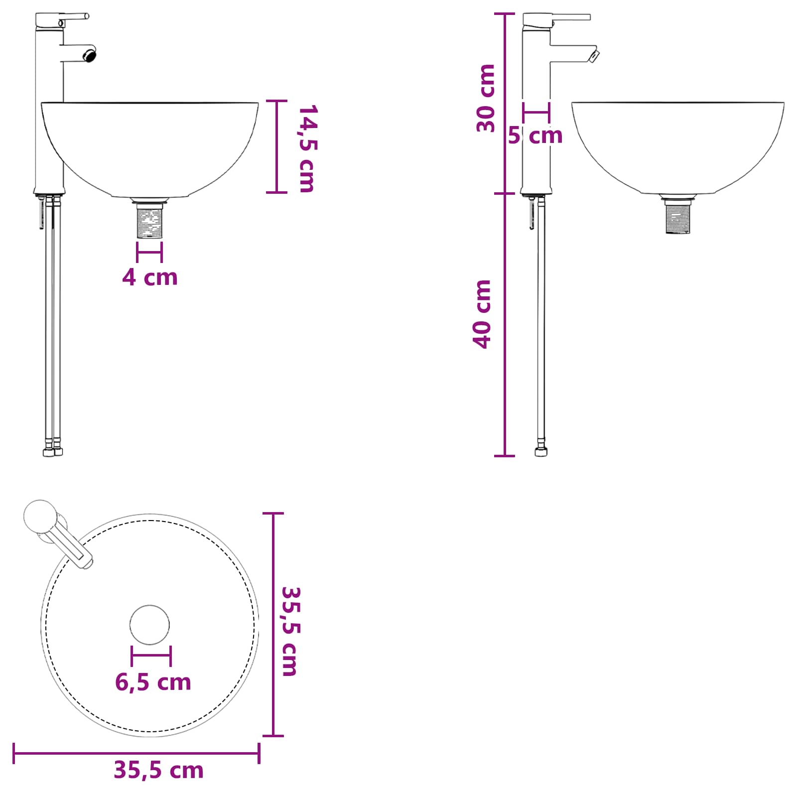 Basin de lavage mural Blanc brillant 40 x 41 x 40,5 cm