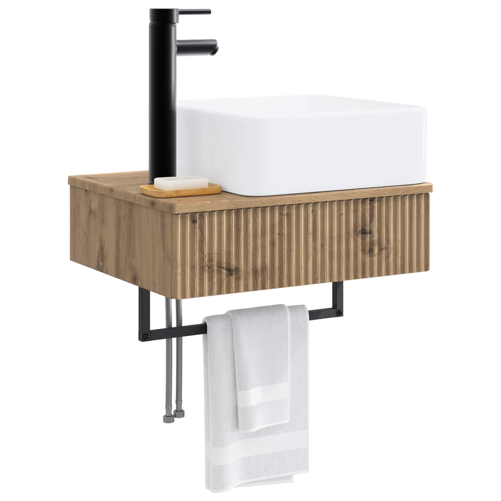 Basin de lavage mural Chêne artisanal 50 x 41 x 39 cm