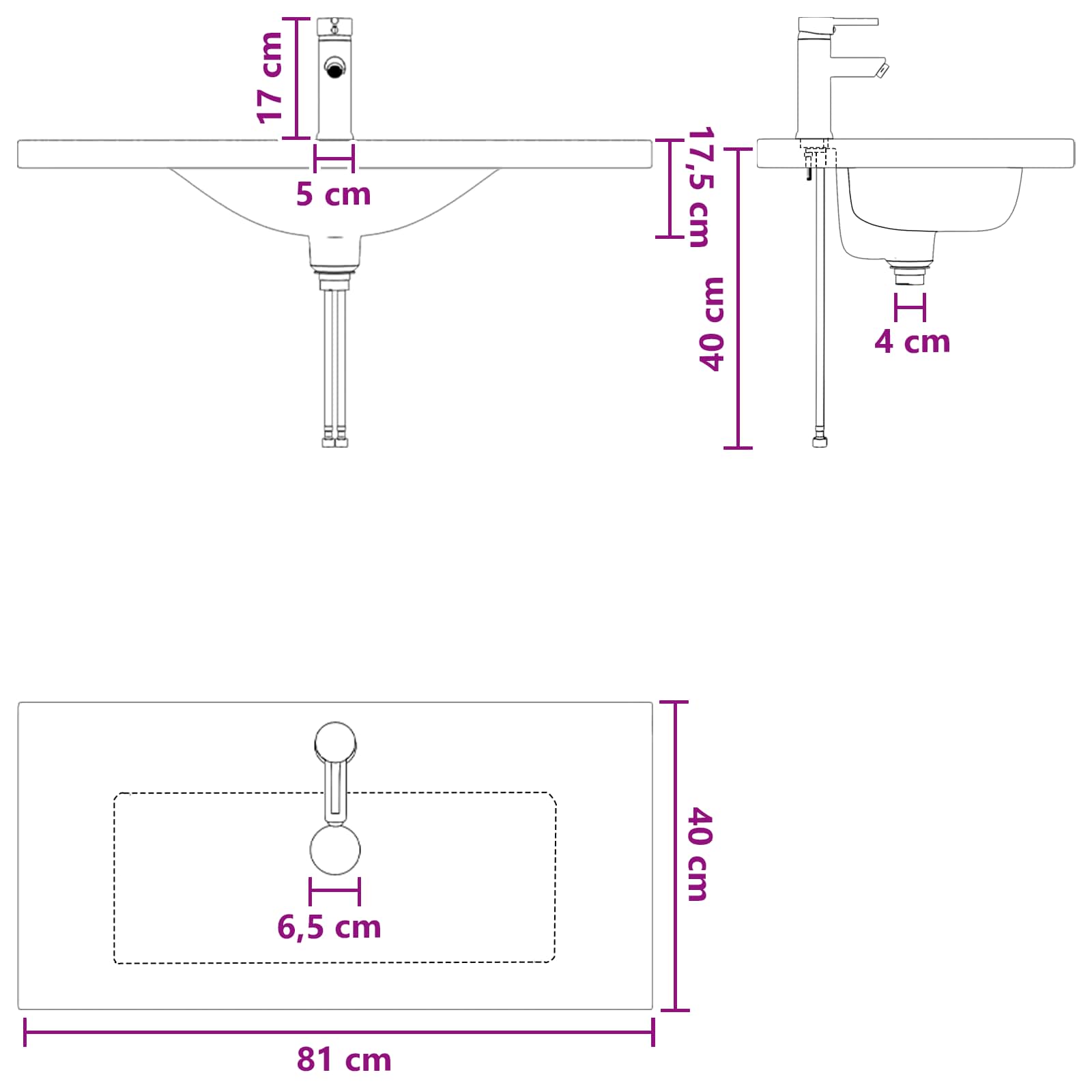 Lavabo de salle de bains Chrome 81 x 40 x 17,5 cm métal - XIOS