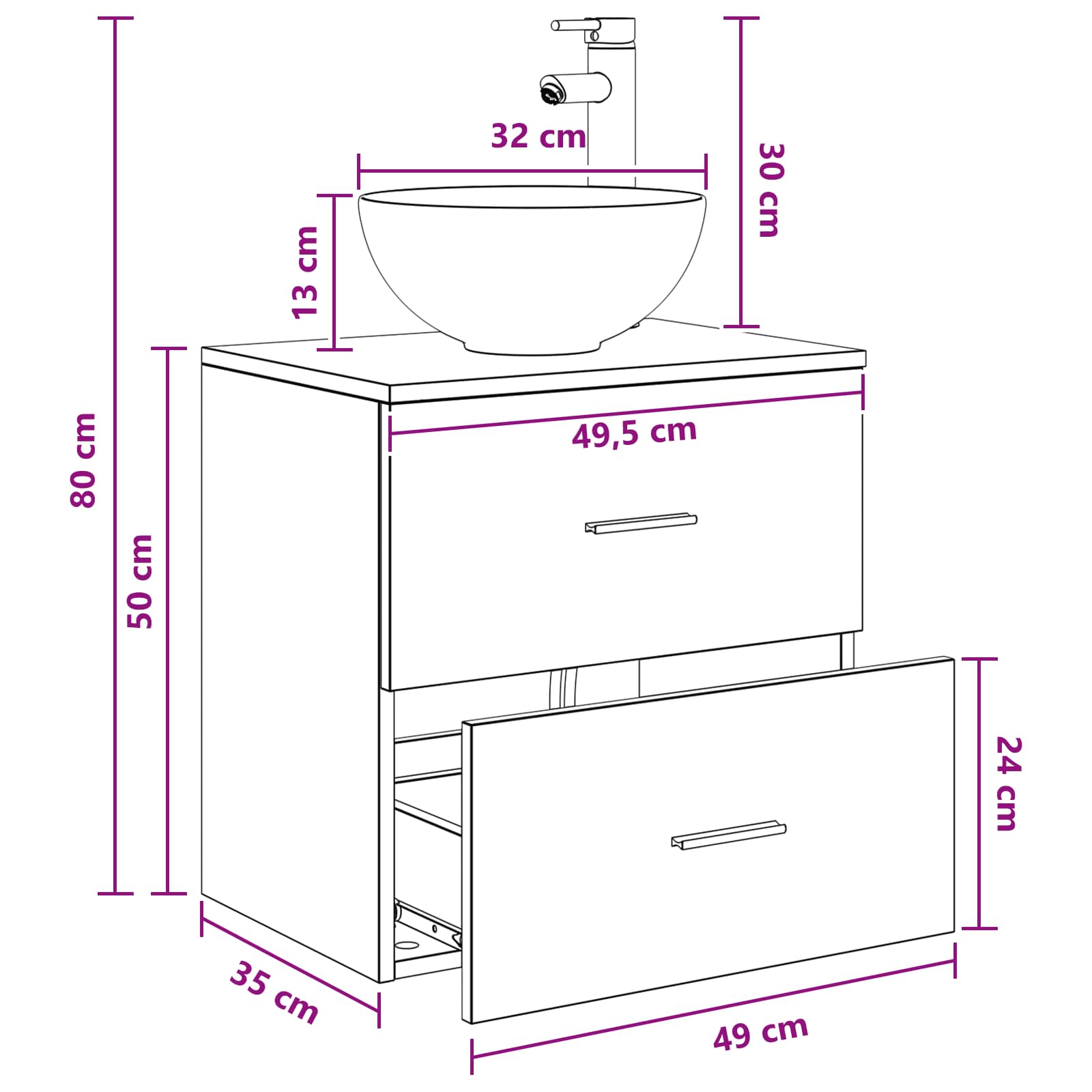 Meuble lavabo mural Chêne fumé 49,5 x 35 x 63 cm