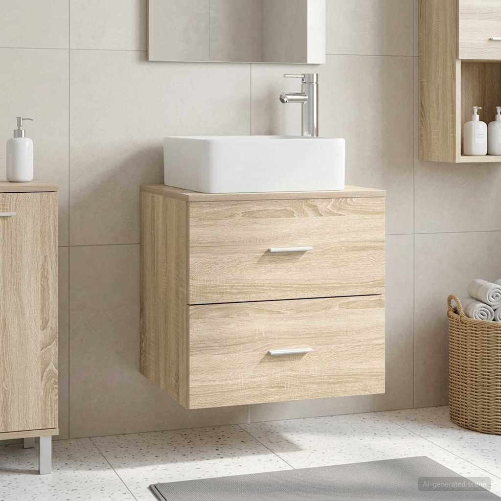Vanité de lavabo mural Chêne Sonoma 53 x 34,5 x 63 cm