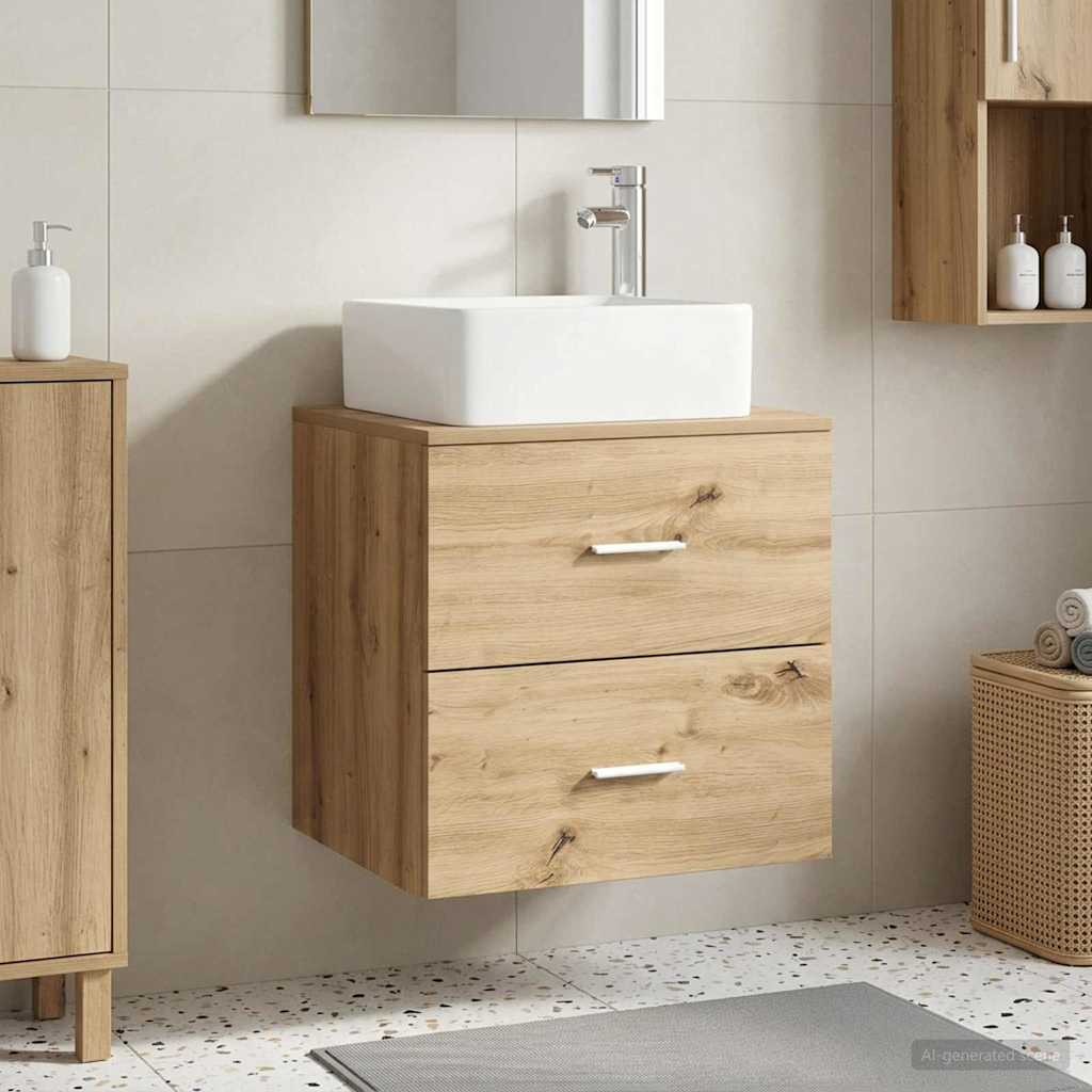 Vanité de lavabo mural Chêne artisanal 53 x 34,5 x 63 cm