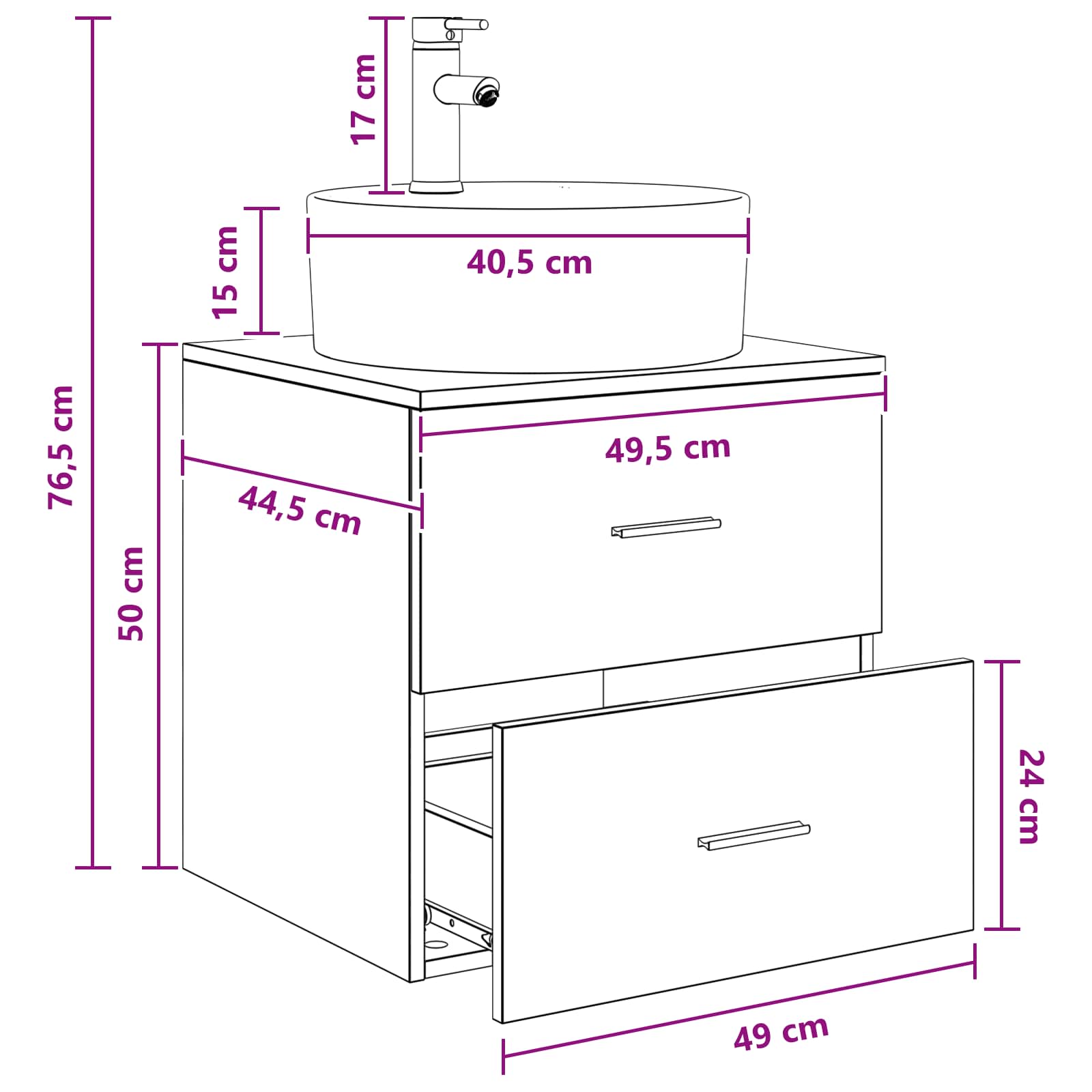 Vanité de lavabo mural Chêne Sonoma 49,5 x 44,5 x 65 cm