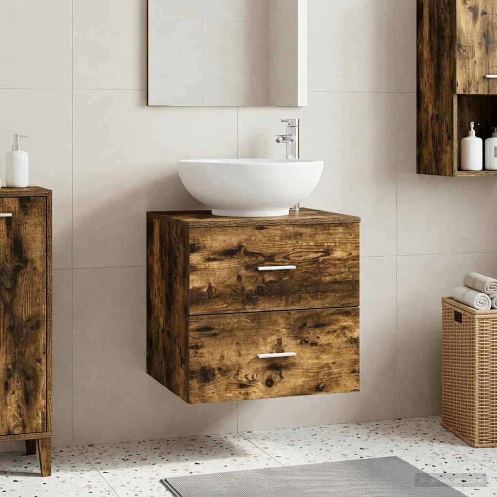 Vanité de lavabo mural Chêne fumé 49,5 x 44,5 x 66,5 cm