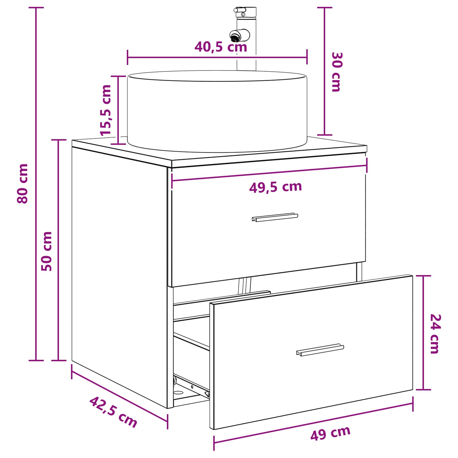 Vanité de lavabo mural Sonoma gris 49,5 x 44,5 x 65,5 cm