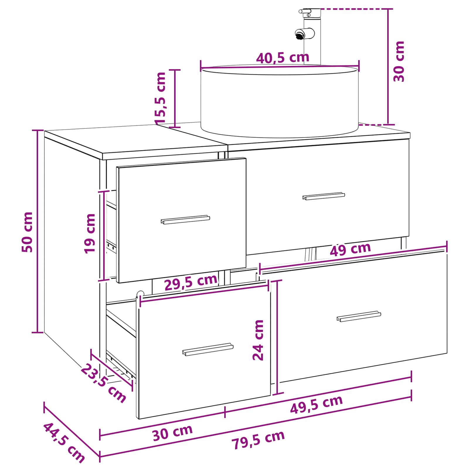 Vanité de lavabo mural Chêne artisanal 49,5 x 44,5 x 65,5 cm